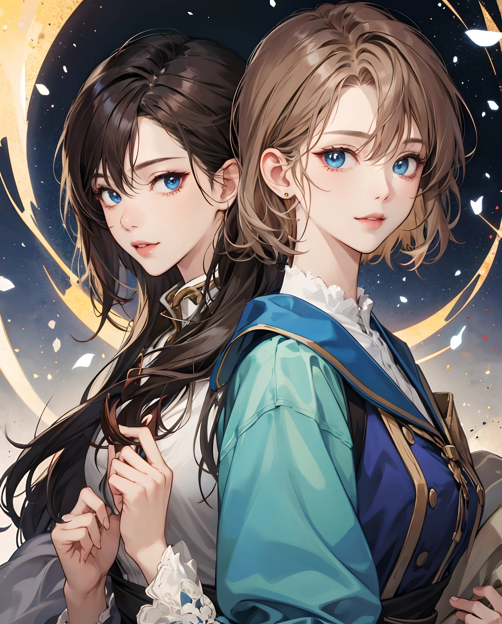 ​masterpiece、top-quality、超A high resolution、2D Beautiful Girl、animesque、teens girl、brown haired、short-haired、Vampire-like figure、Beautiful blue eyes、The clothes are also depicted in detail、Eyes are depicted in detail、The face is depicted in detail、sorcerer、soio、Gentle smile、hair adornments、animesque、illustratio