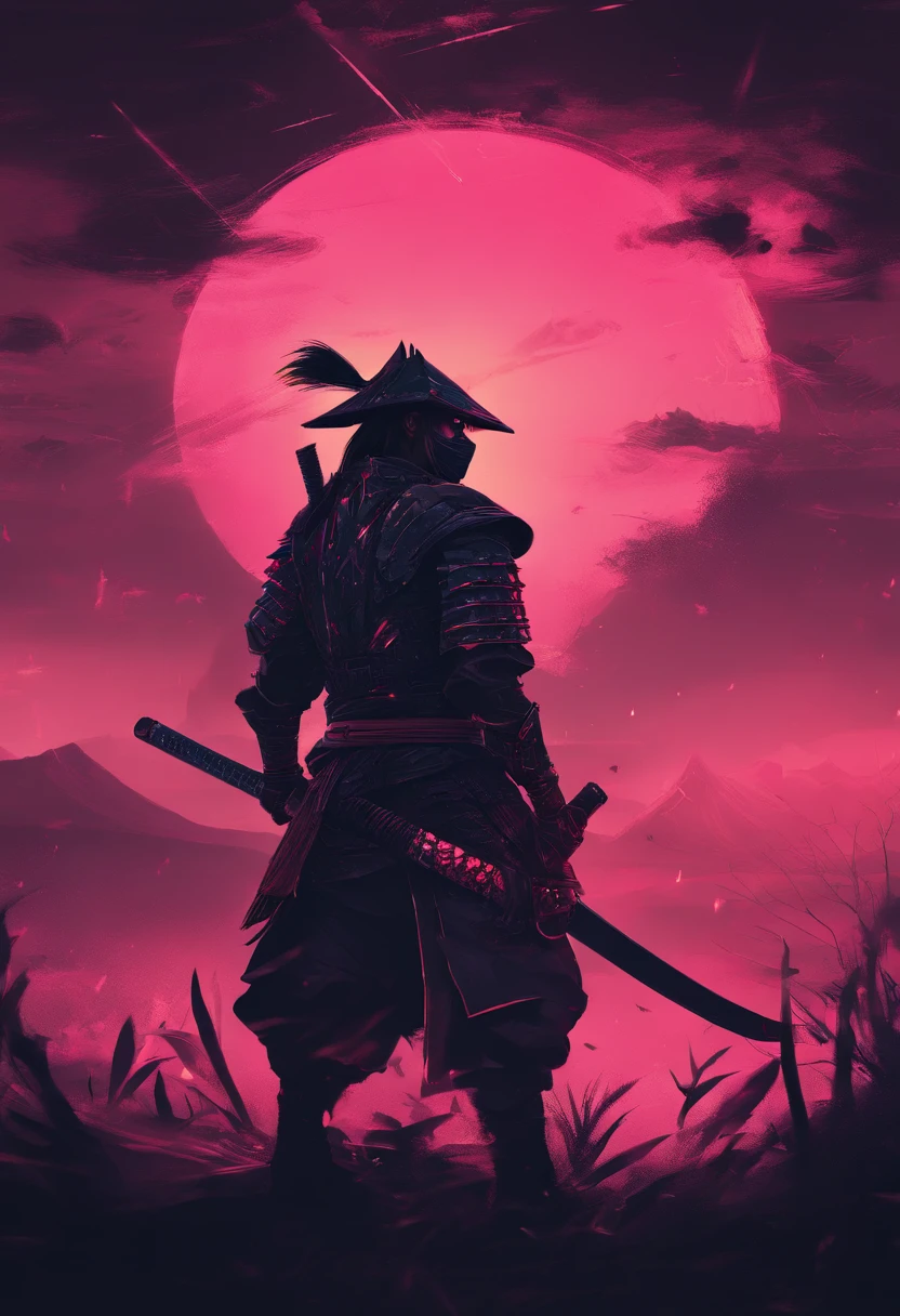 The samurai are ready to fight,neonlight,dark fantasy vibe,eventide,8k,cinmatic lighting,With a katana,pylons,rios,Fully armed