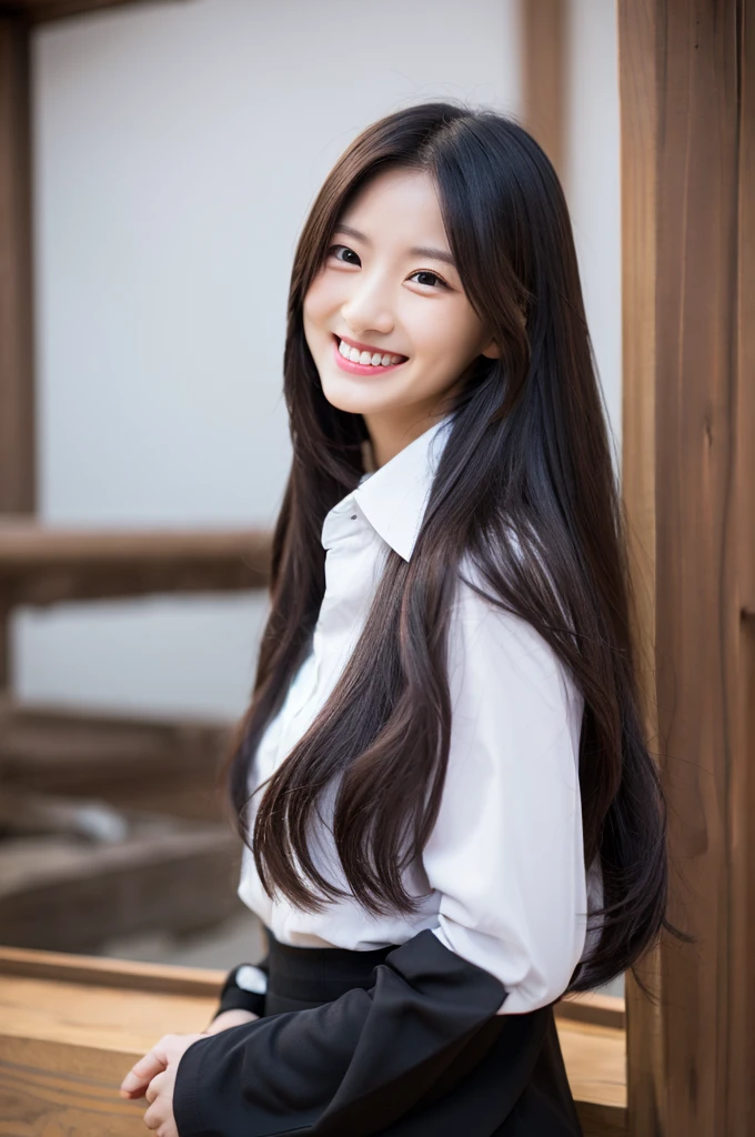 evil grin,evil smile,female focus,grin,long hair,long shirt,smile,stick