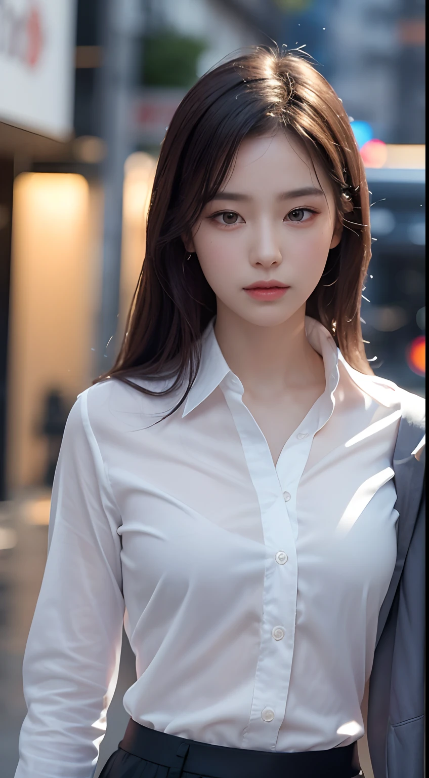 ((Best Quality, 8K, Masterpiece: 1.3)), Sharp: 1.2, Perfect Body Beauty: 1.4, Slim Abs: 1.2, ((Long Hair 1.2)), (Wet White Button Long Shirt: 1.1), (Rain, Street: 1.2), Wet: 1.5, Highly Detailed Face and Skin Texture, Fine Eyes, Double Eyelids, Looking at the Camera