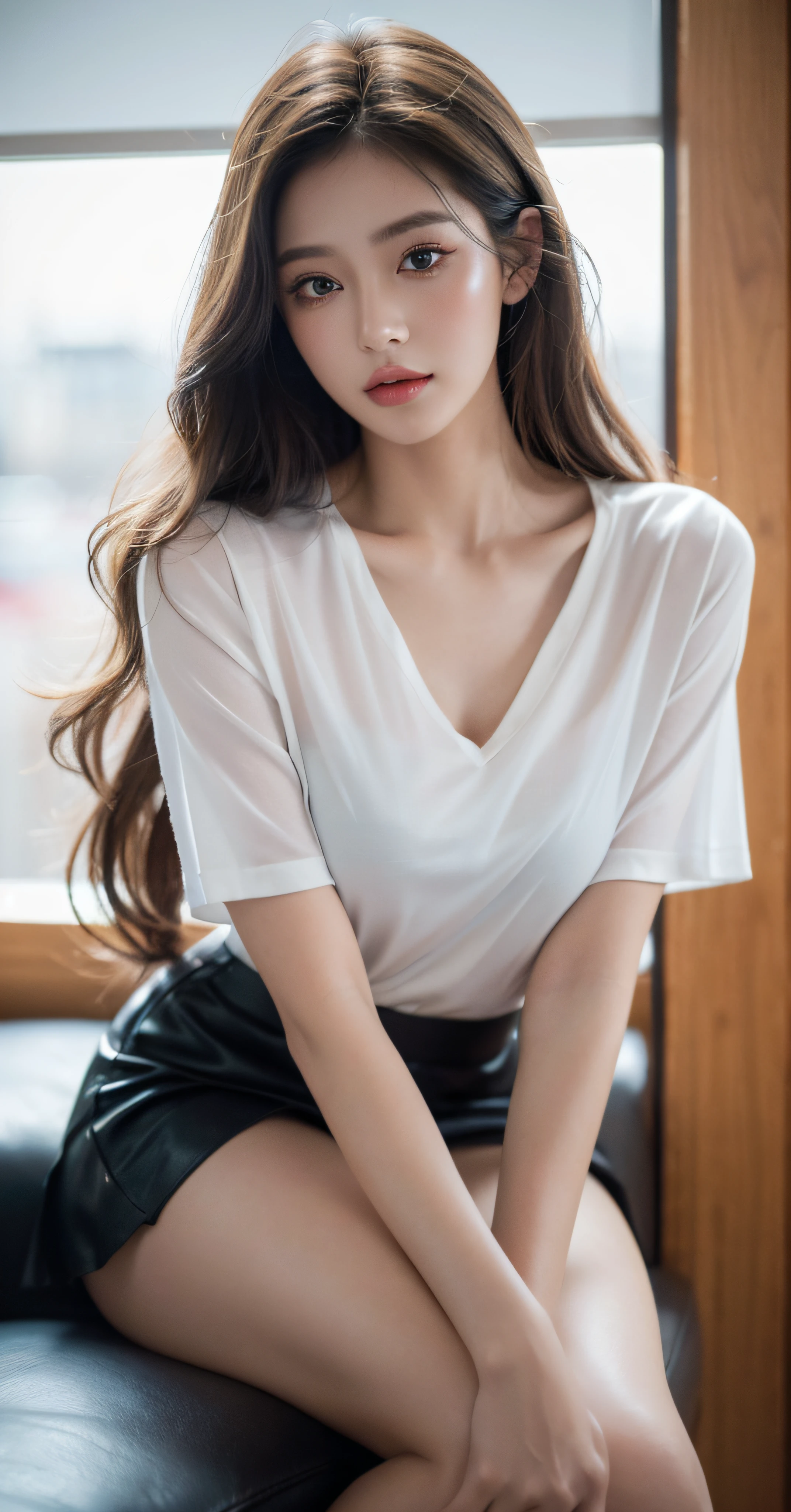 26 year old,Chinese woman,outside,white button-down blouse,see-through shirts,wet blouses,Moderately large breasts,Low-rise panties,The wind blows the hair