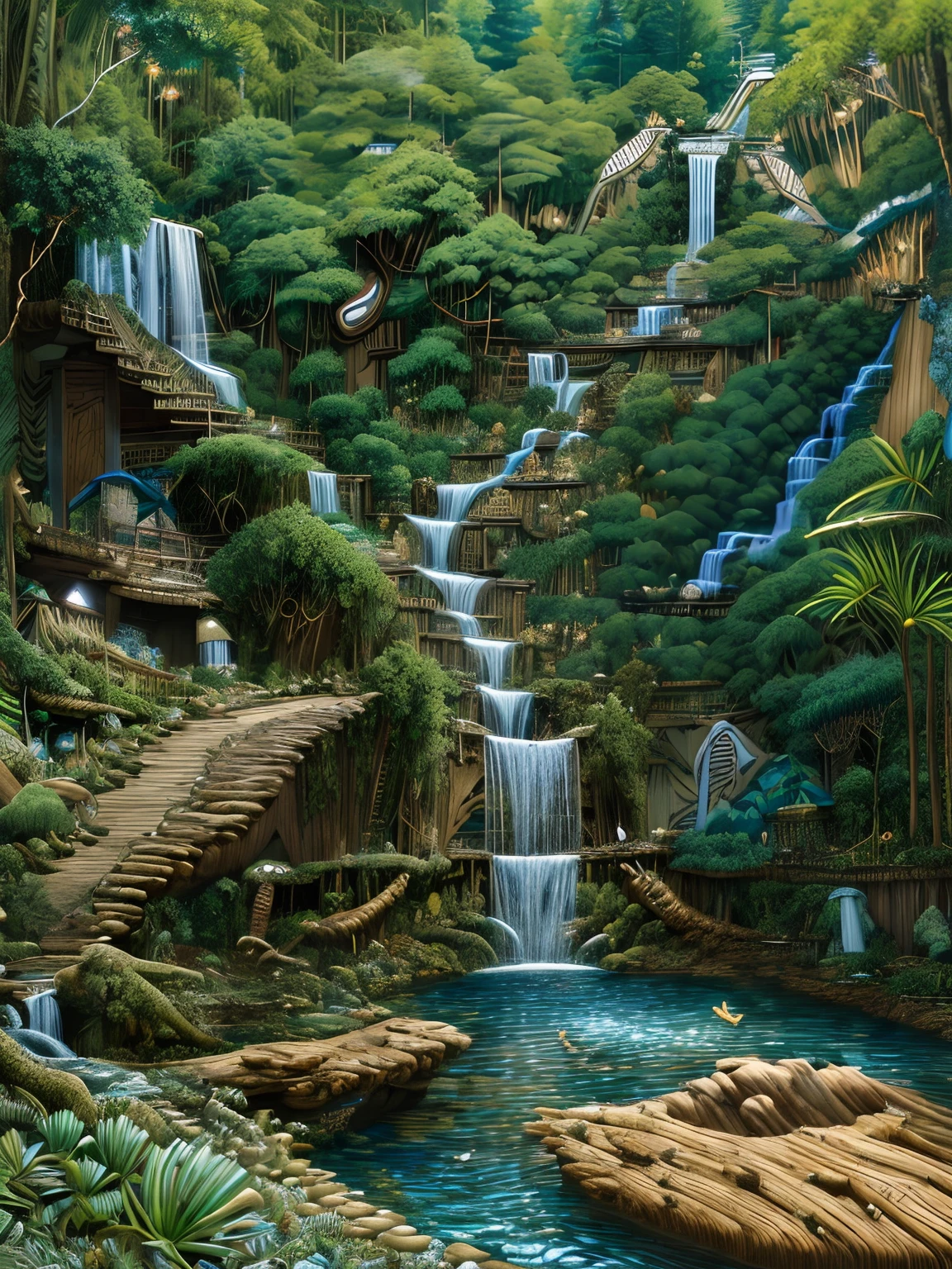 (masterpiece high quality) (extremely detailed:1.6) 16k, 32k, (forest waterfalls:1.6) (intricated detailing of background:1.6 rocks mountais flowers plants small river trees birds squirells butterflies)