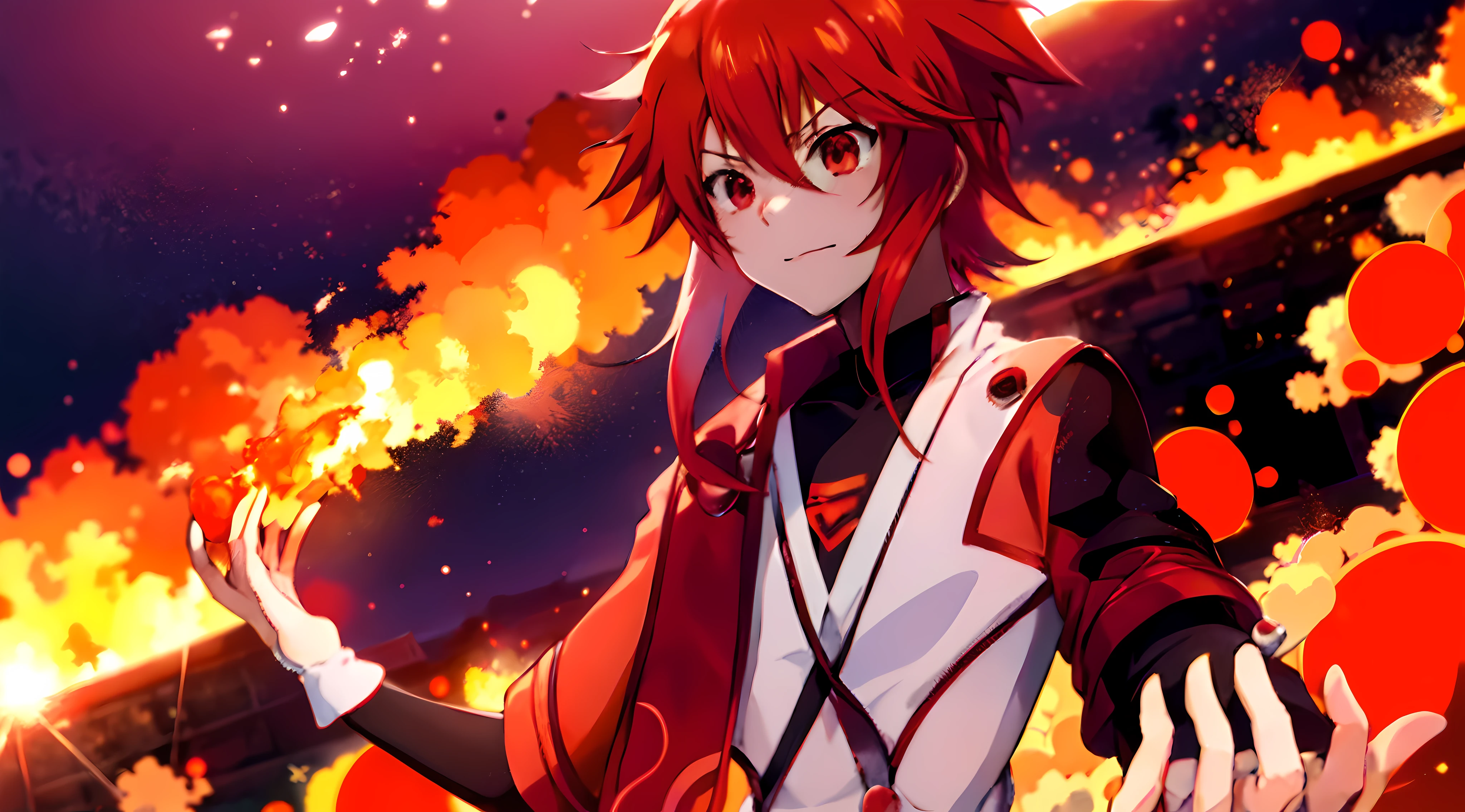 Anime Anime Girl With Red Hair Holding A Burning Object In Her Hand, Matoi Ryuko, fire!! corpo inteiro, laranja - anime cabelo, anime", imagem de anime shuushuu, Ike Nobutaka, crimson fire head, tou, 8k!, akasuki voidstar |, red lightning!!, Tsukasa Dokite, estilo do filme anime linha vermelha