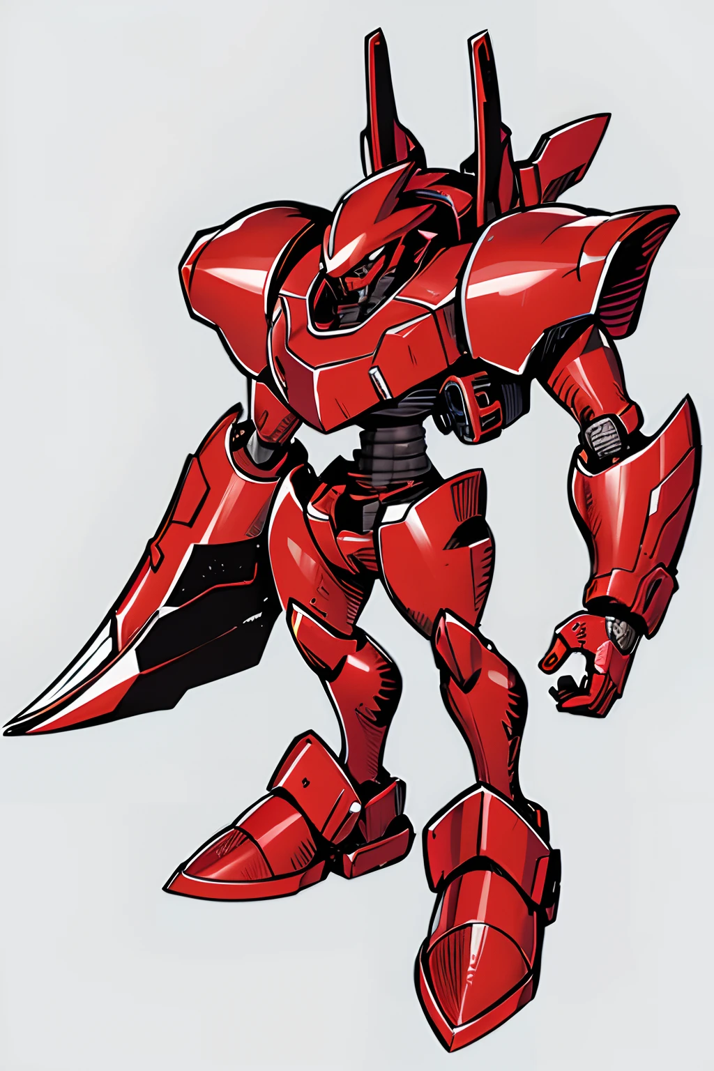 red robot, red energy inside, looking at viewer, solo, simple background, three-dimensional light, detailed full-body concept, sleek digital concept art, beautiful full-body concept art, art trend, CGsociety full-length, white background, digimon