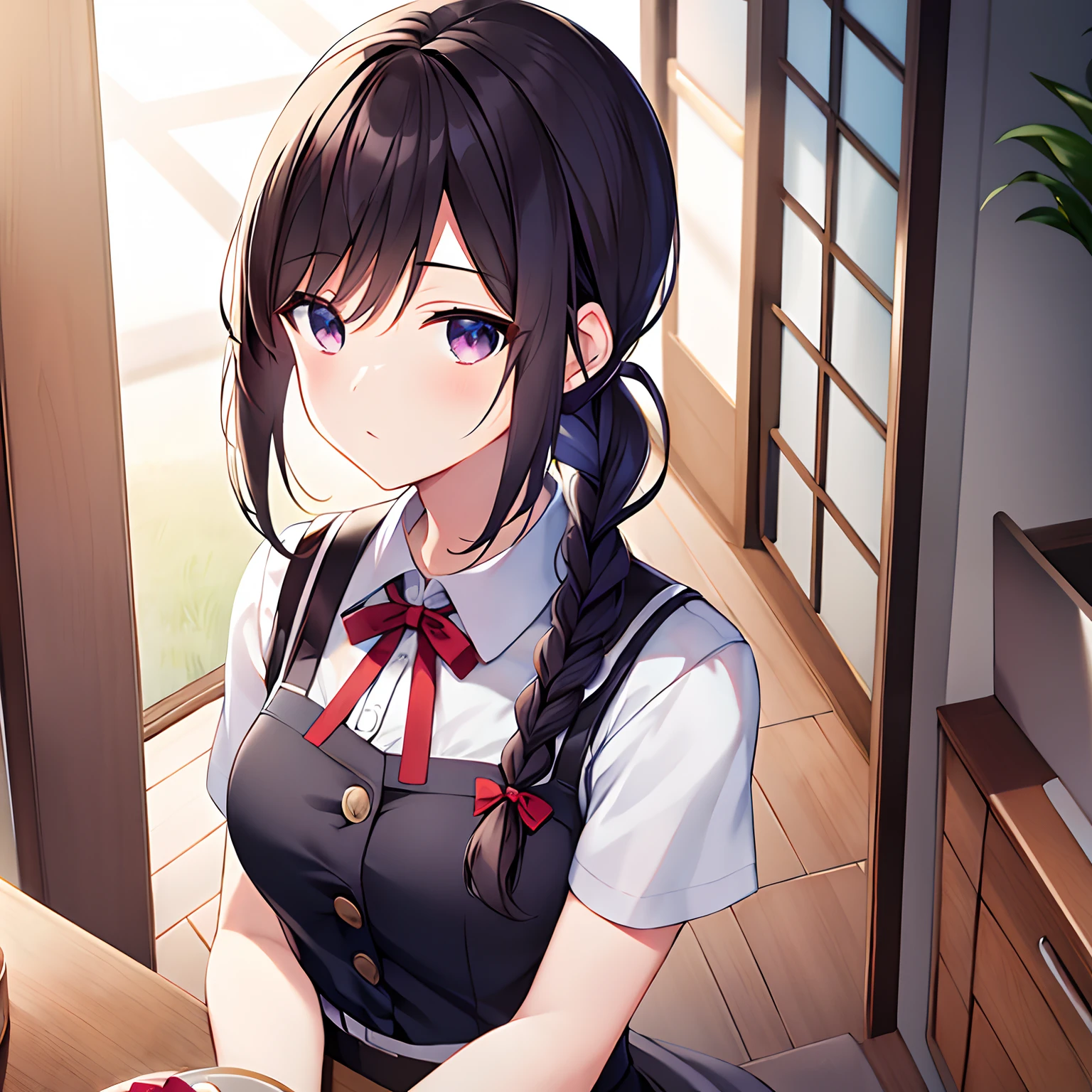 braided ponytail, diagonal bangs, sanpaku, Surrealism, anime, first-person view, 8k, super detail, UHD, masterpiece, high quality, best quality