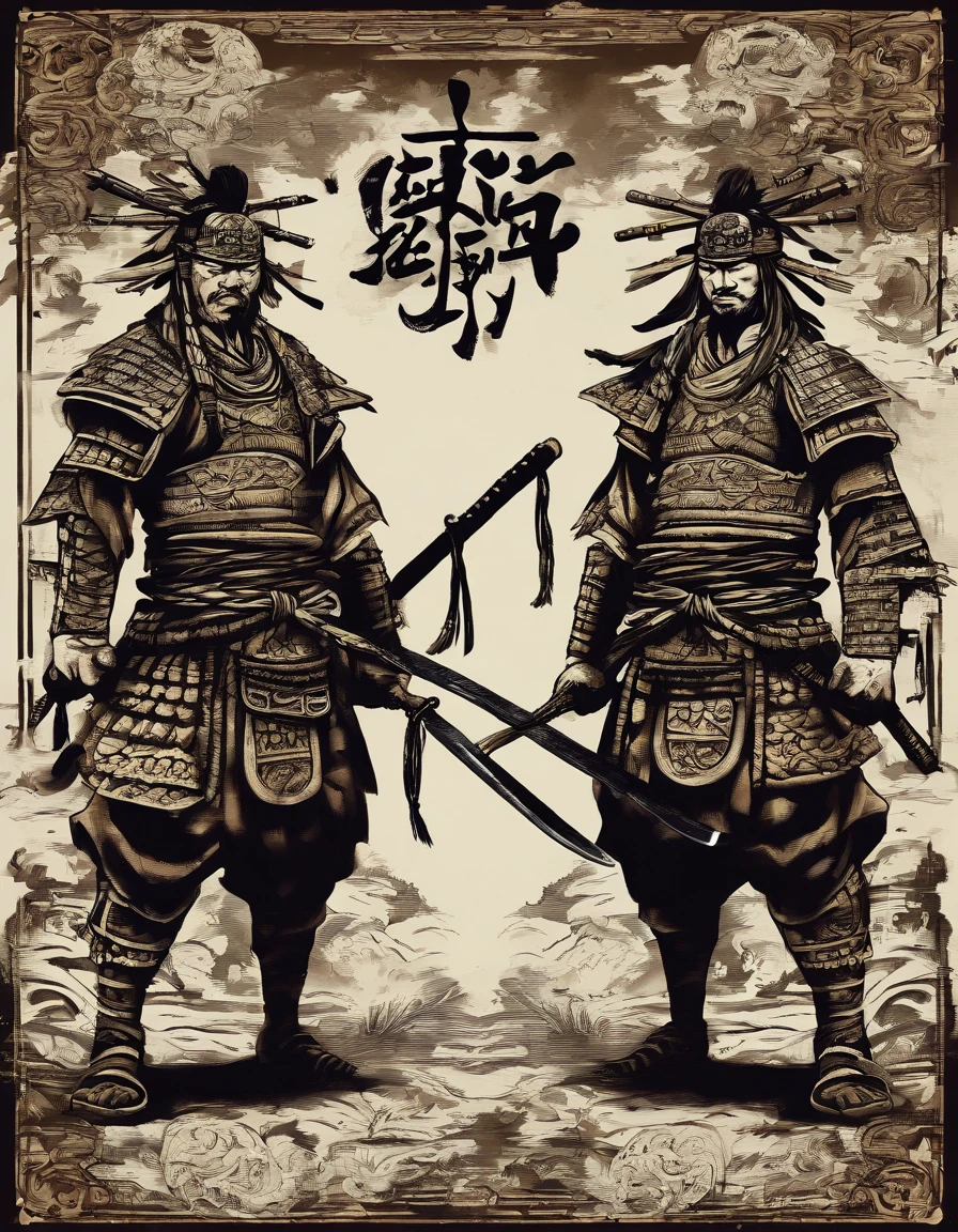 Highly qualified fighters, Angry samurai。 epic image,
Chinese architecture,Sengoku period,rios,Morning
ninja, Weapons, komono, Anime style The two sides are facing off