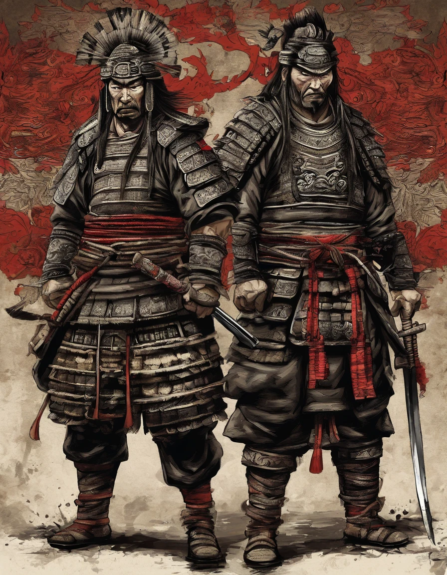 Highly qualified fighters, Angry samurai。 epic image,
Chinese architecture,Sengoku period,rios,Morning
ninja, Weapons, komono, Anime style The two sides are facing off