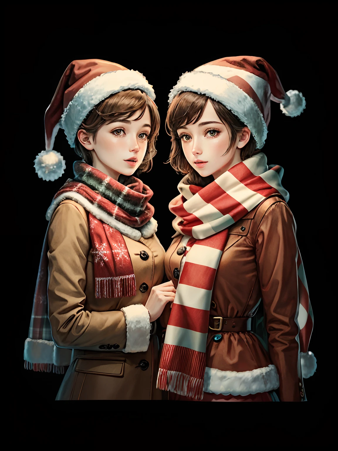 Illustration High Definition Same Height Christmas Scarf Date Hat Short Hair