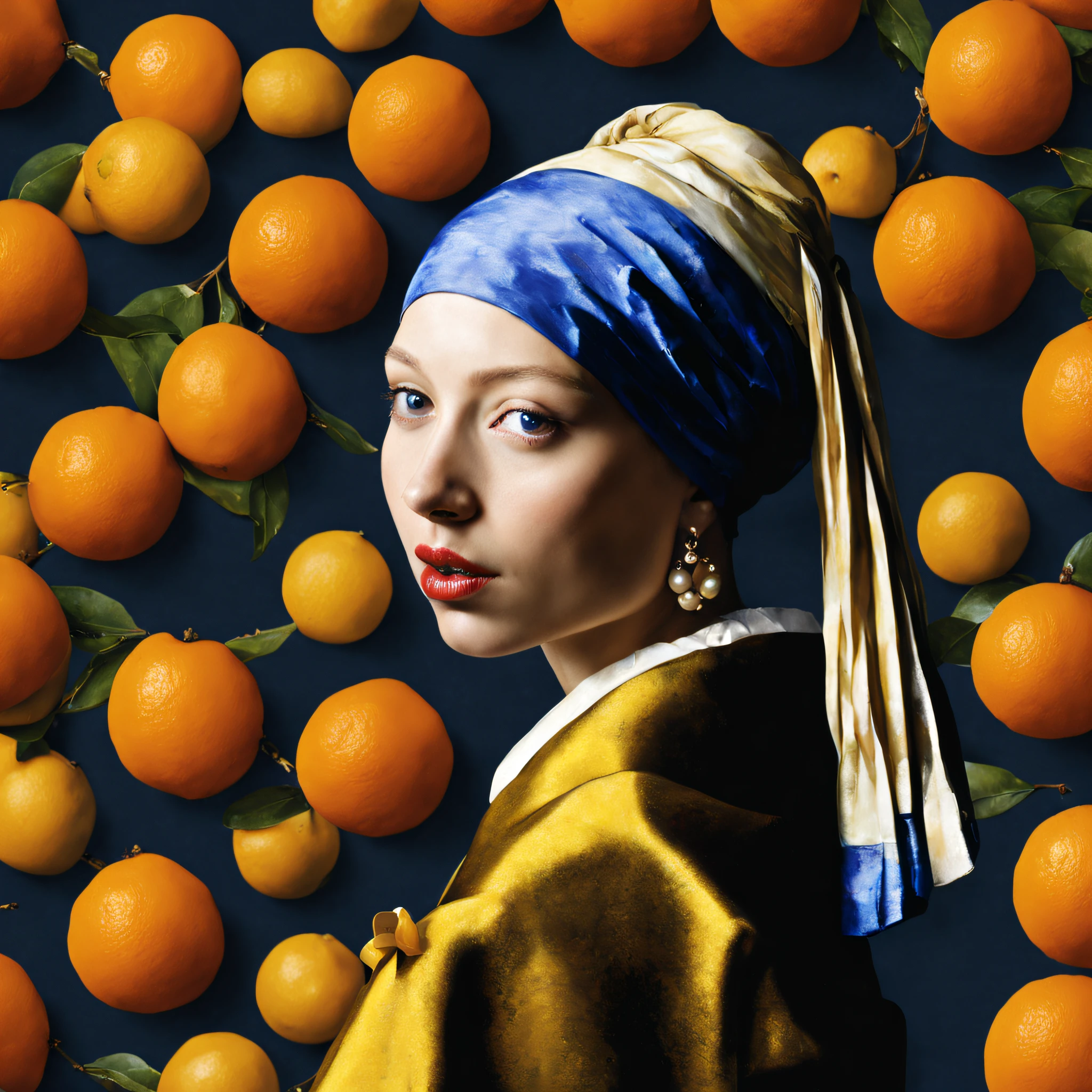Girl with a Pearl Earring of Johannes Vermeer, sunglasses, little oranges such ear jewelry