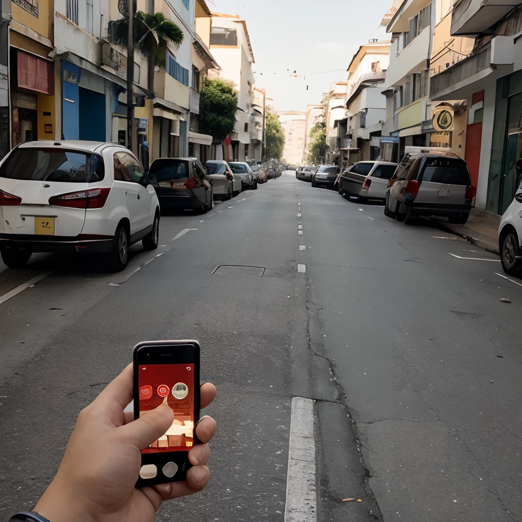 Uma mensagem na tela do celular , na rua