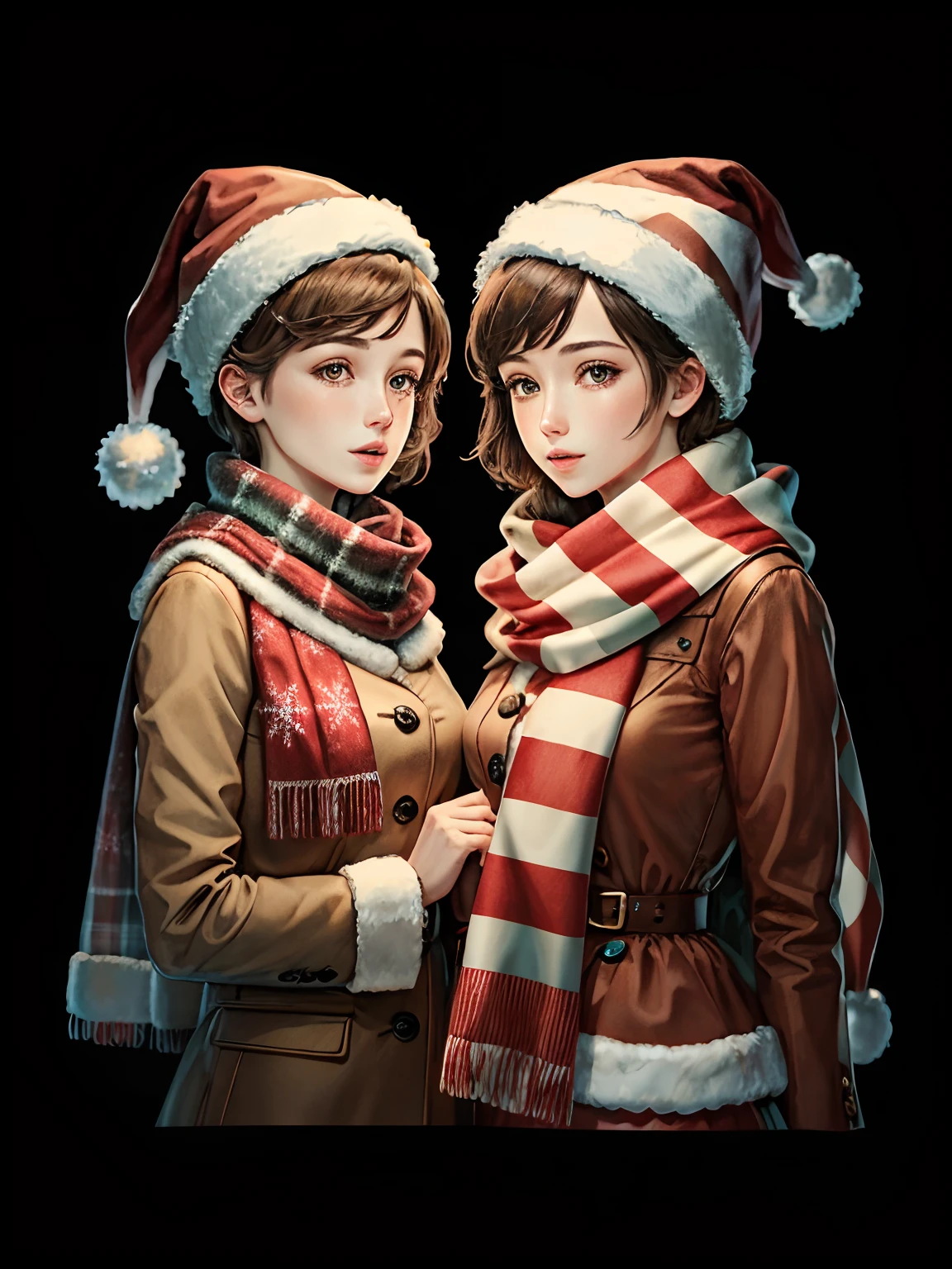 Illustration High Definition Same Height Christmas Scarf Date Hat Short Hair