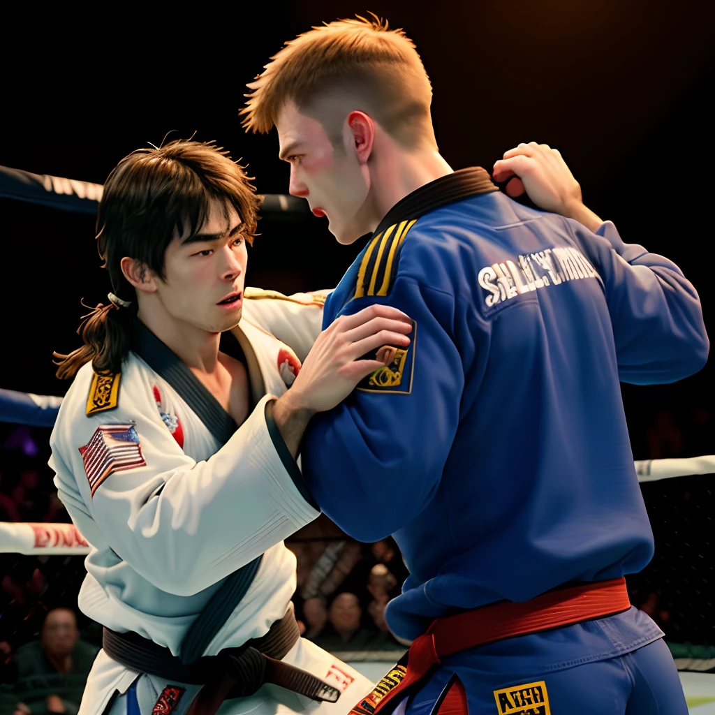 White Man Hair Military Jiu-Jitsu Fighter Blue Belt Pixar Style