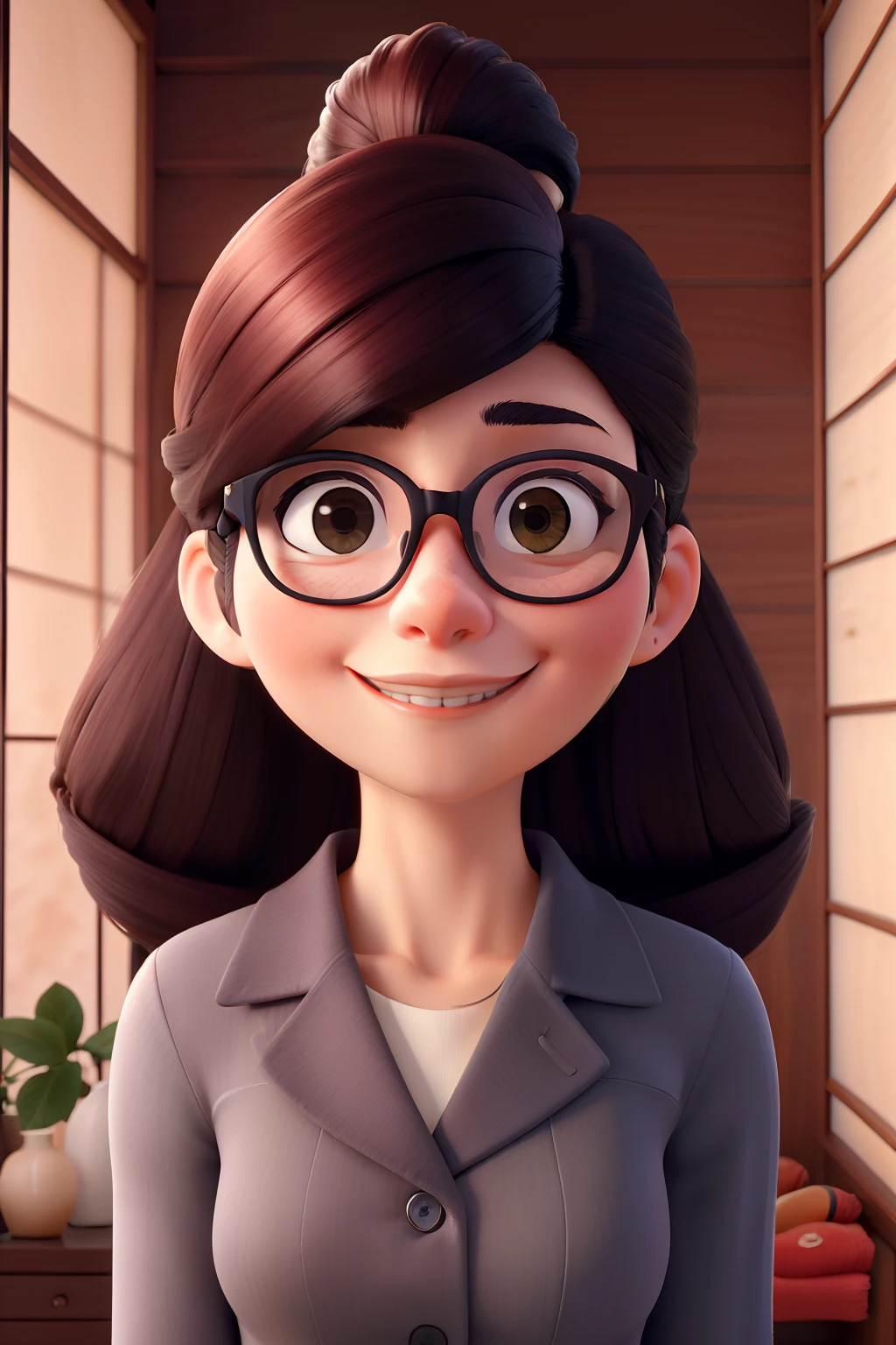 longos cabelos castanhos claros,modern glasses,olhar misterioso,massagem,Mulher japonesa