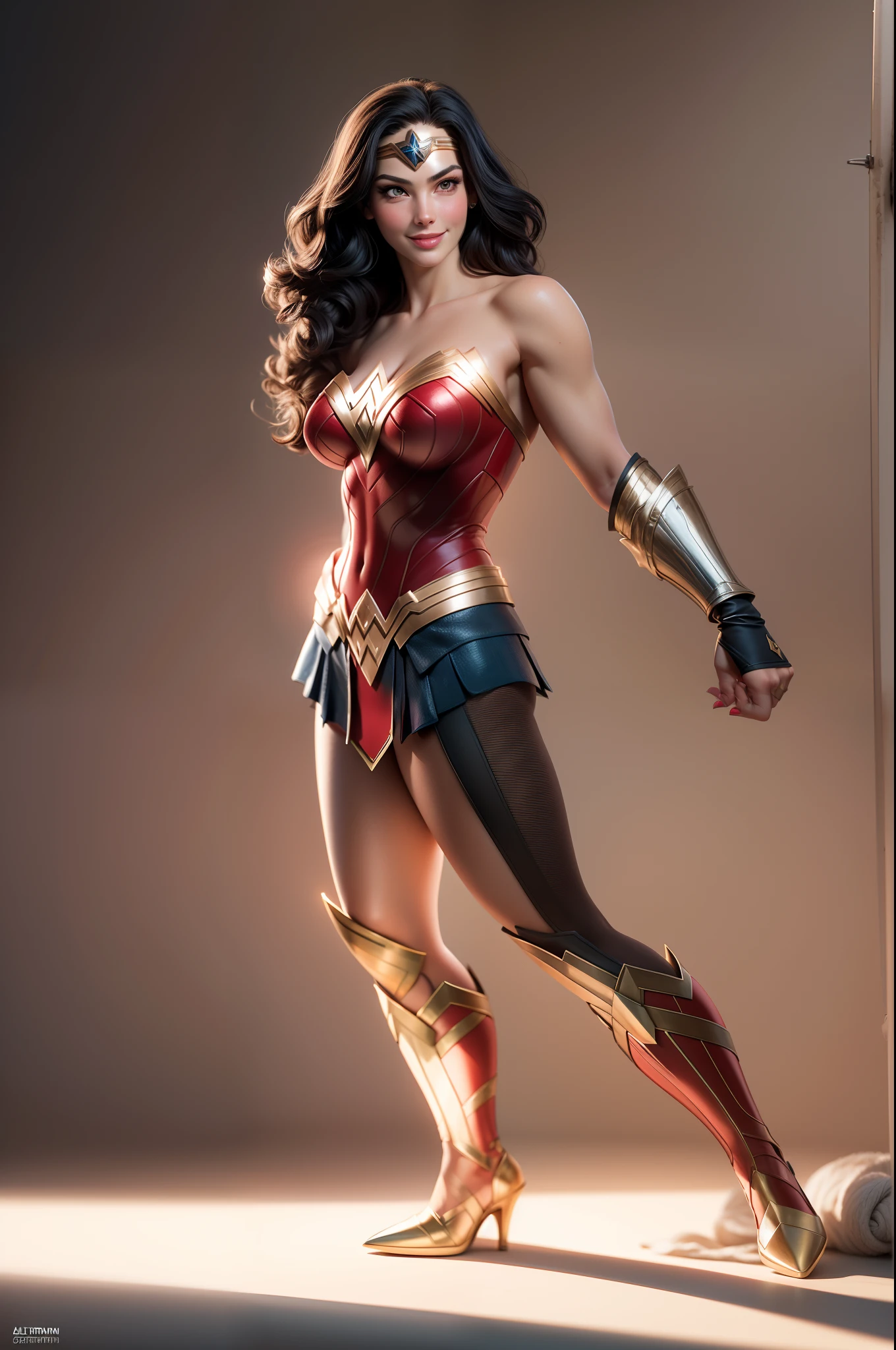 Una mujer con un disfraz de maravilla sentada en una pared, Vestida como Wonder Woman, Gal Gadot as the Lord of Hell, Mujer Maravilla, Pintura sexy de Gal Gadot, hybrid of gal gadot, Gal Gadot como Wonder Woman, Foto de la belleza Gal Gadot, Foto sincera de Gal Gadot, Retrato de Wonder Woman, superhero body, Dwayne Johnson como Wonder Woman