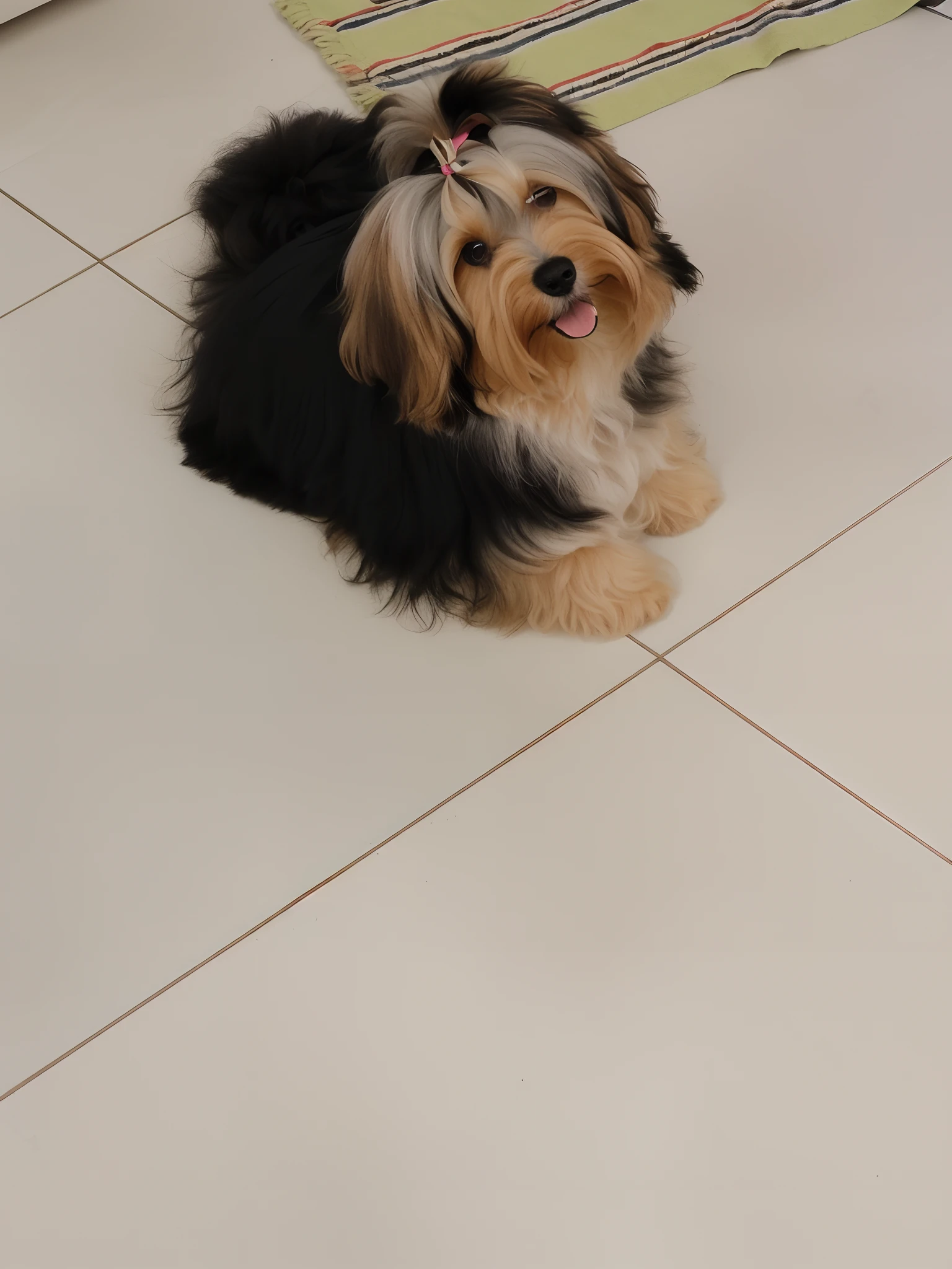 there is a small dog that is sitting on the floor, havanese dog, ela tem cerca de 1 6 anos de idade, Poofy, Gorgeous features, an afghan male type, Tomado com Sony Alpha 9, Dog cute, Mistura de Corgi e Doodle, fazendo uma pose elegante, very artistic pose, Directed by: Bernardino Mei, beautiful angle, ela tem cerca de 2 0 anos