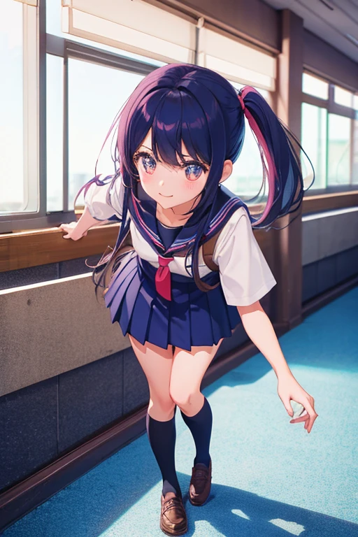 hi-school girl,校服,15 only,knee high socks, poneyTail,hightquality,Background of the school building