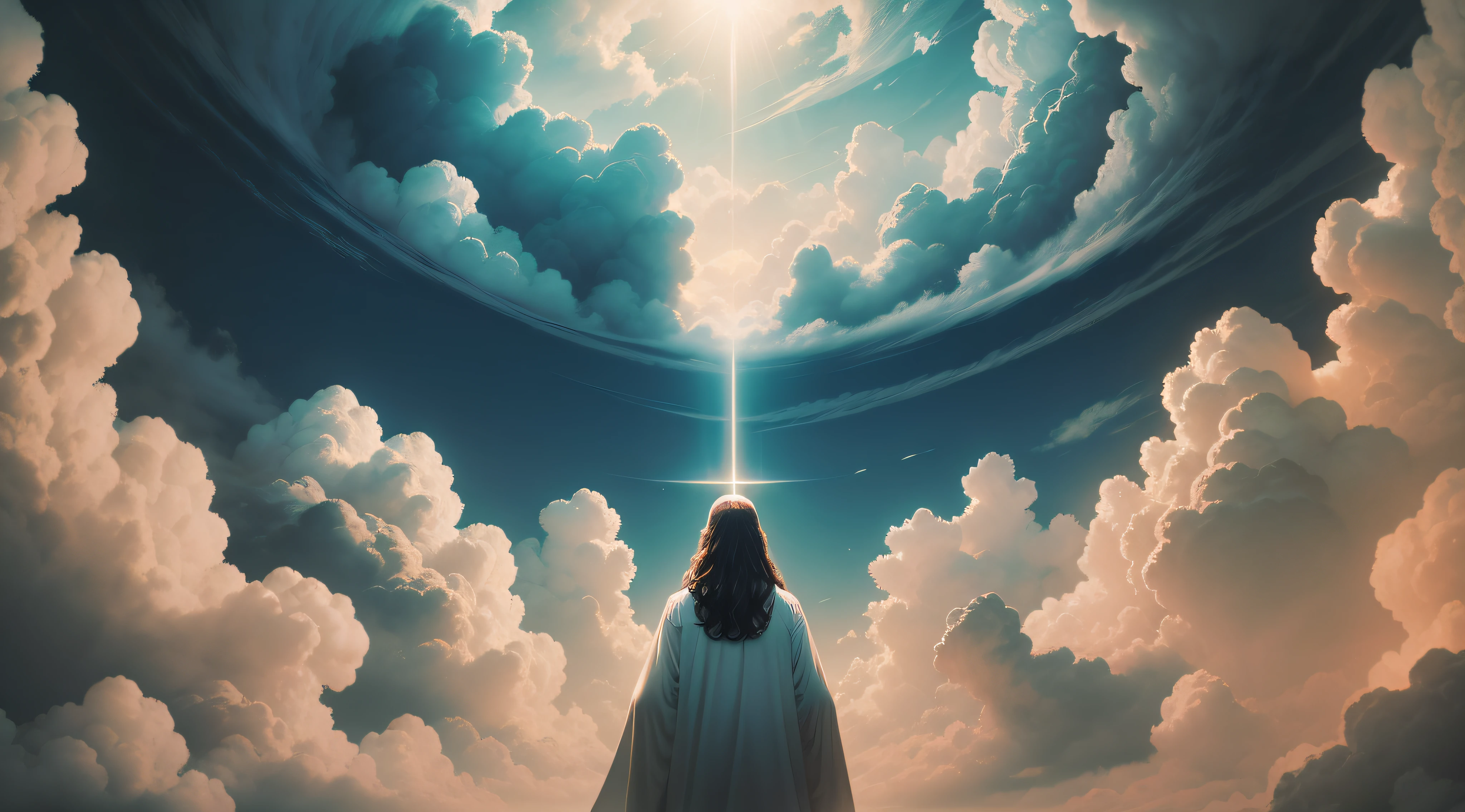 Jesus behind clouds from heaven