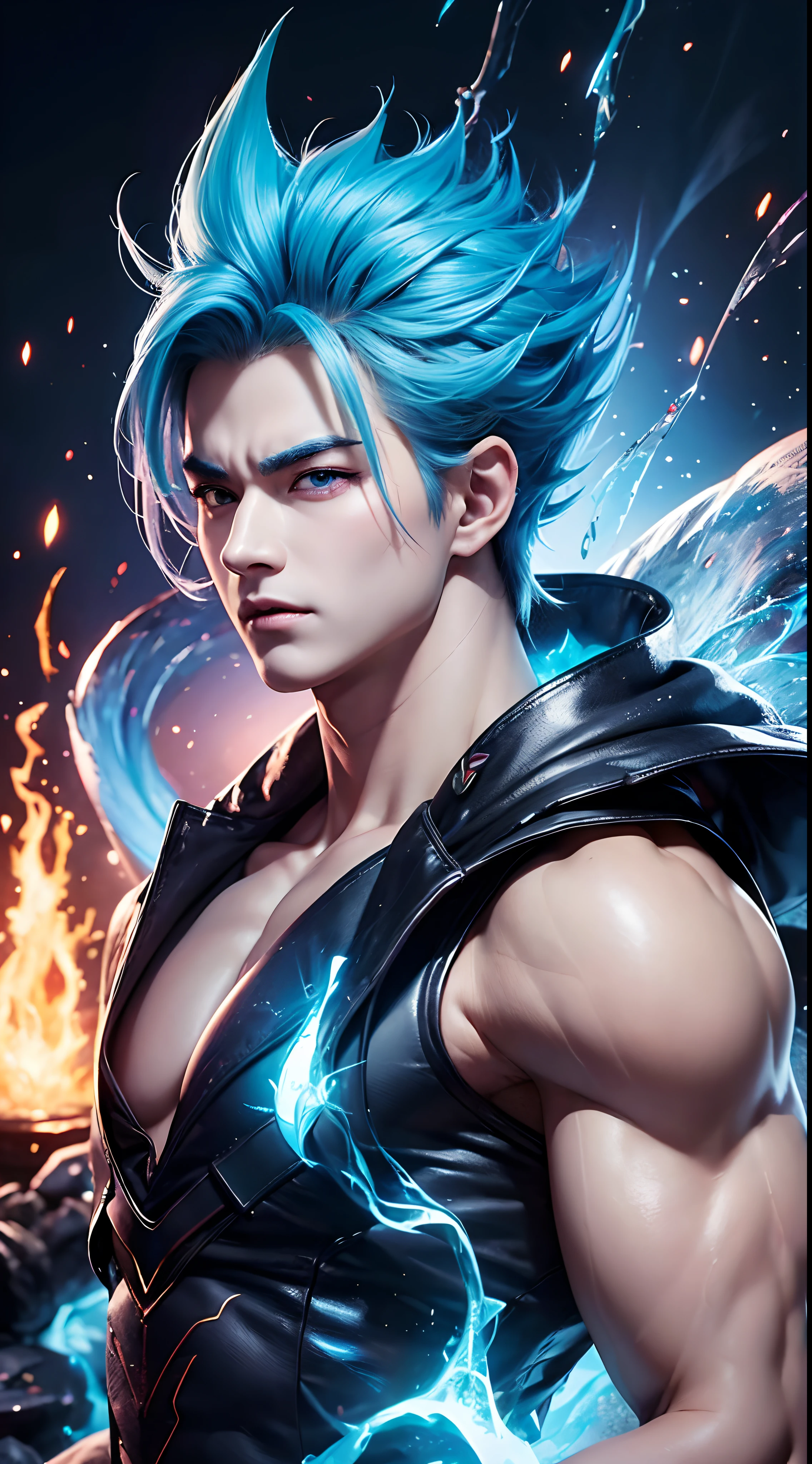 Get ready for a visual feast with Gohan having a handsome face and piercing red eyes, Brilliant blue hair and tattoos, Balanced character portraits and landscapes, and a perfect body. In his transformed state, He radiates extreme instinct and strength, Create an epic anime about this energy man. Fire and lava in stunning anime artwork will leave you in awe. This conceptual art is directly from the Universe, With manga-style 8K wallpapers that will take you to another dimension. Get ready to be amazed by this detailed digital anime artwork, Show the ultimate combination of style and strength.