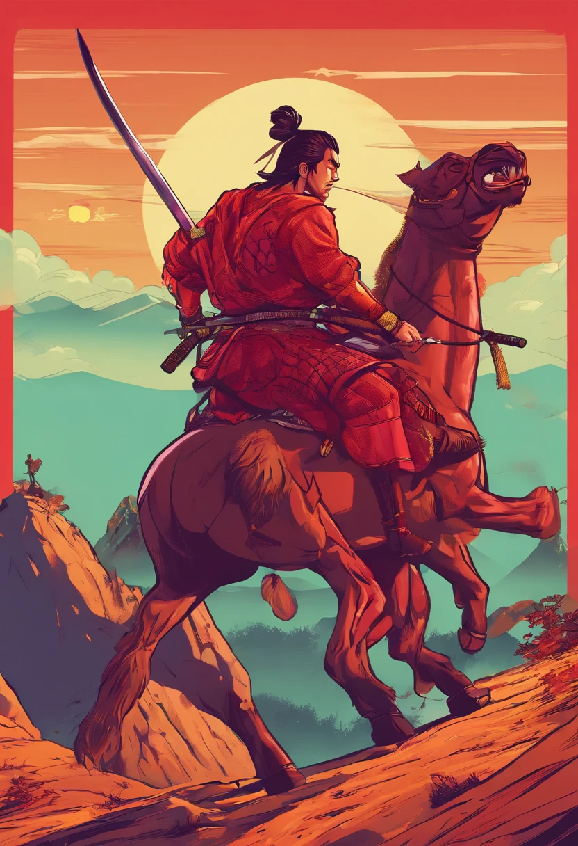 HD clear,Optimal image,illustration,超詳細,high detal,Two samurai fought on the hills,eventide,In the daytime,,katana swords,longspear,preparing to fight,Blood dripping