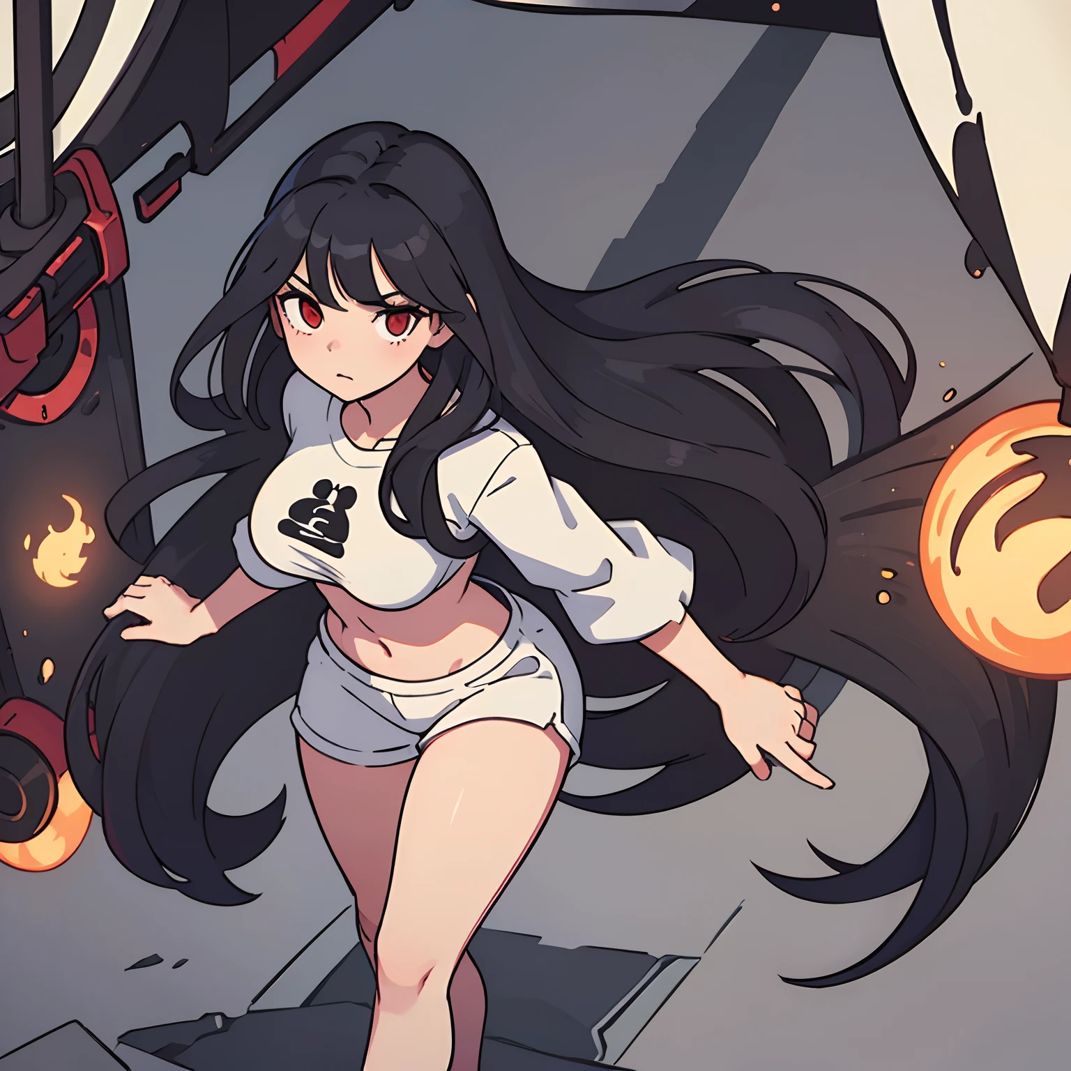 (best quality, masterpiece, illustration:1.1), [[[1girl]]], age woman, long black hair, giant boobs, white top, black gympants,  red eyes, beautiful, perfect body, perfect proportions, full body, idle pose, no background, tall woman. ((Hands down)), yandere