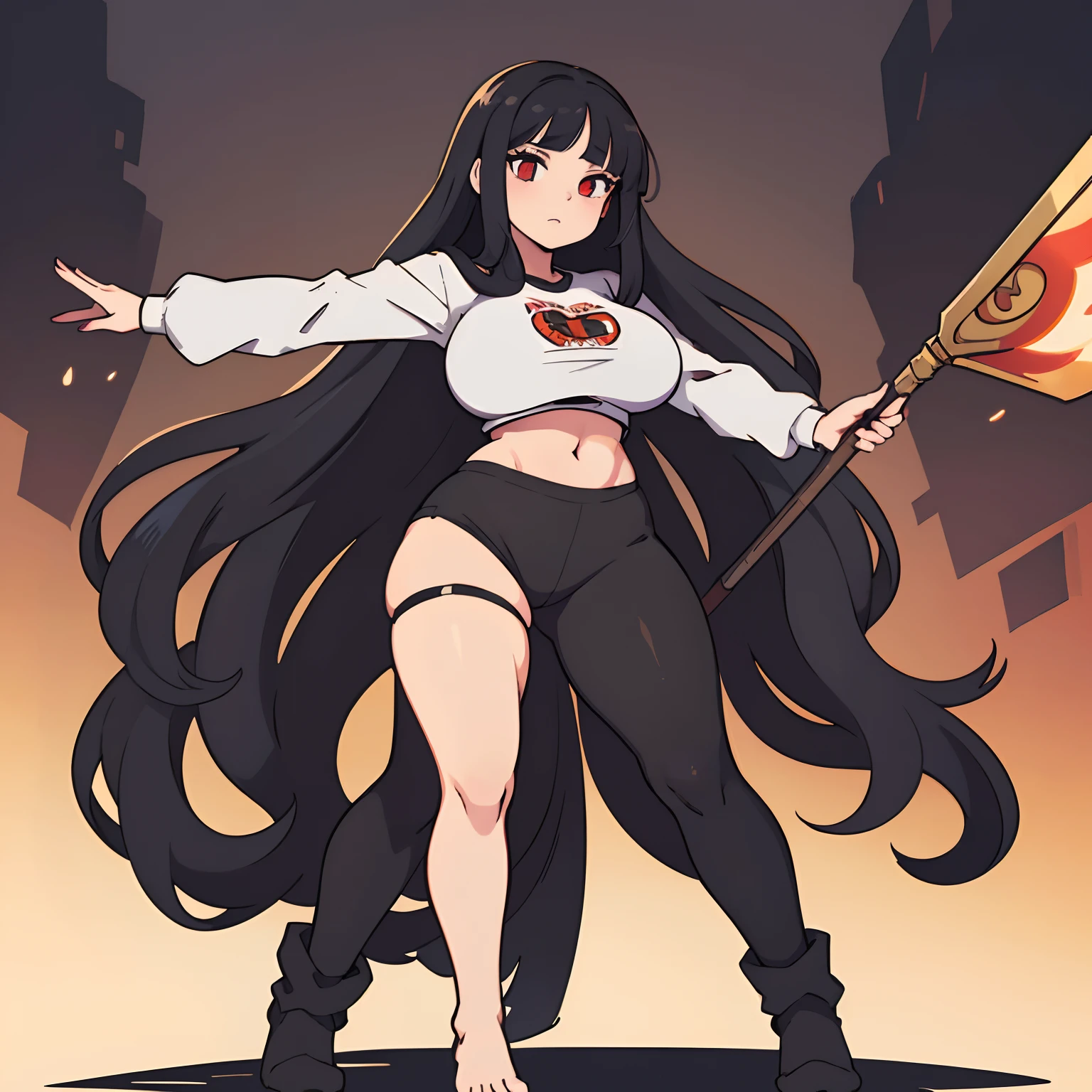 (best quality, masterpiece, illustration:1.1), [[[1girl]]], teenage woman, long black hair, giant boobs, white top, black gympants,  red eyes, beautiful, perfect body, perfect proportions, full body, idle pose, no background, tall woman.