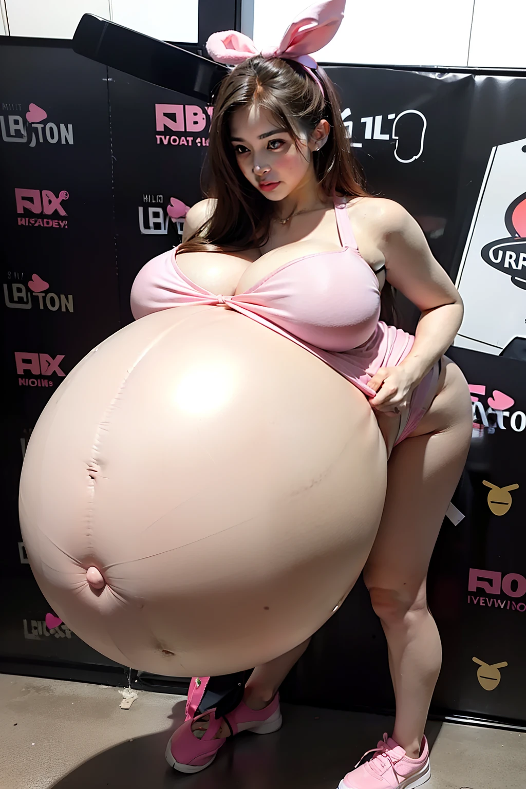 Hair Bow, Big Bump pregnant, pink bunnysuit, Big boobs, nipple, cum, Big Black Balloons,16 yl, Big pregnant Belly, Big Pregnant girl, Largest Belly of Pregnant, Huge Pregnancy, background bar ,Huge 9 months Pregnancy Belly,huge belly expansion, huge belly girl, brown hair