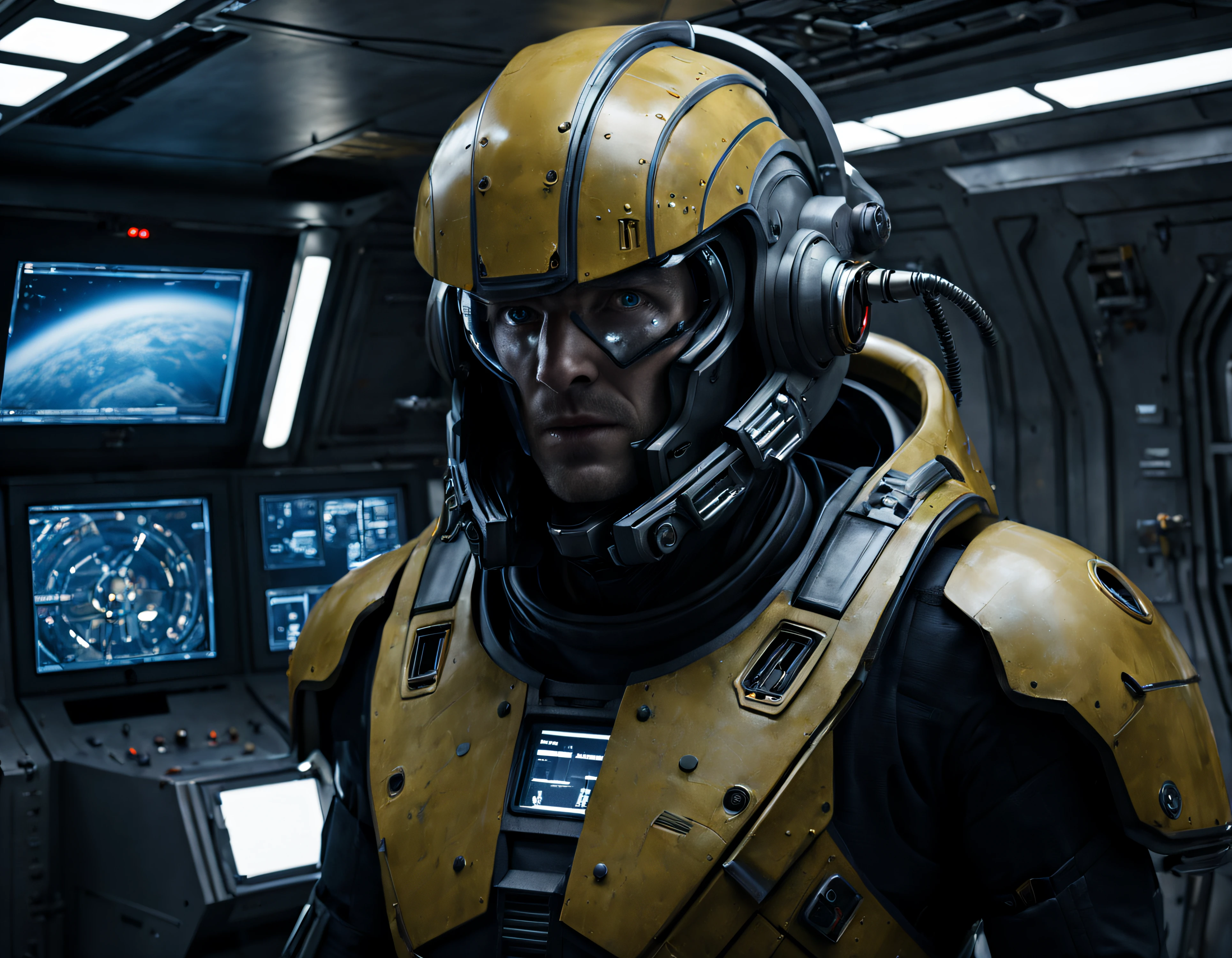 (basado en la pelicula prometheus), la starcraft prometheus aterriza en un planeta desconocido, miembros de la tripulacion con su uniforme con casco de astronauta, pasea por una ciudad de inmensos edificios altamentes tecnologicos , semiderruidos, con maquinaria abandonada, iluminacion de la hora dorada, todo lleno de imaginacion,ciencia ficcion y (intrincados detalles de la maquina).imagen fotorrealista,nitidez maxima, calidad 8k.(obra maestra de calidad superior).