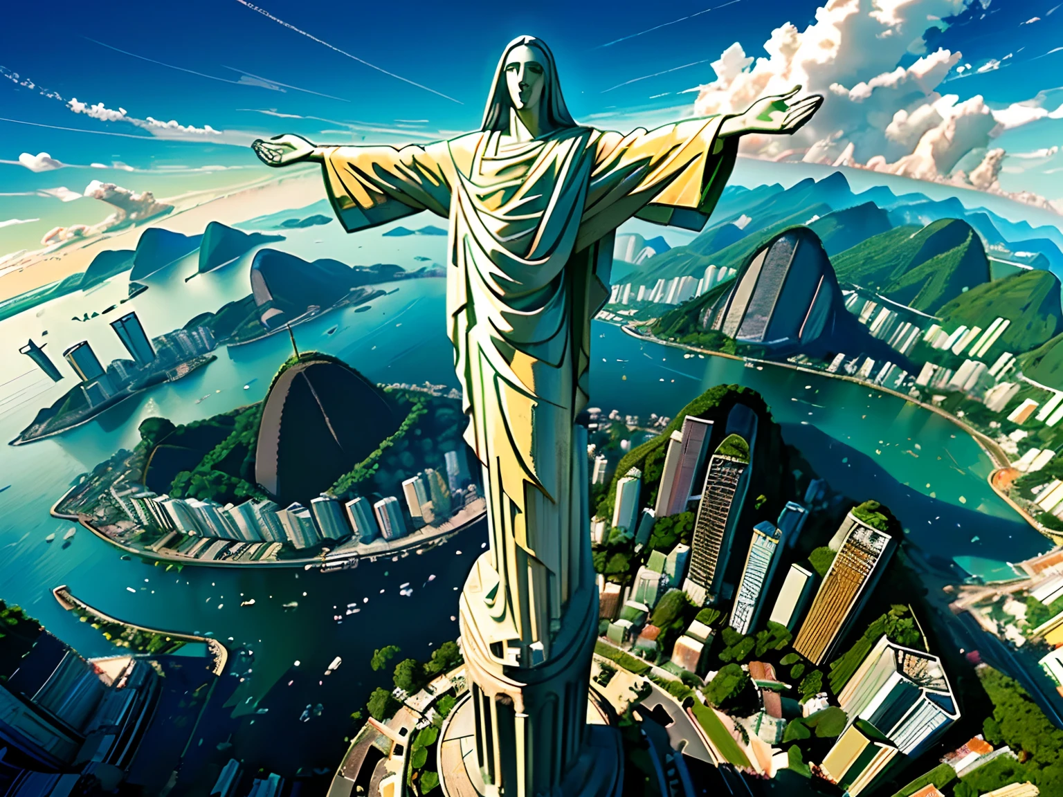 (melhor qualidade,ultra-detalhado,Realistic:1.37), cores vibrantes, HDR, Christ the Redeemer in Rio de Janeiro