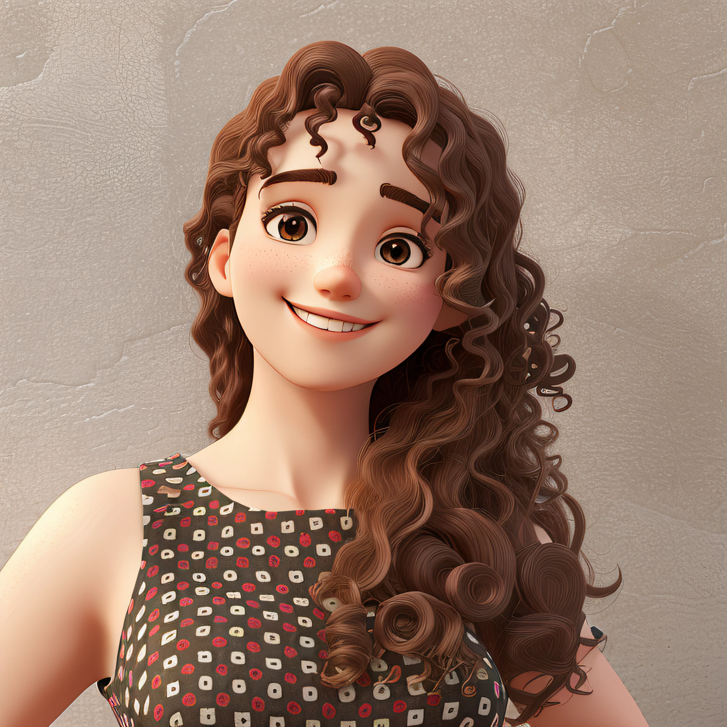 Woman smiling, curly hair, fair skin, architect