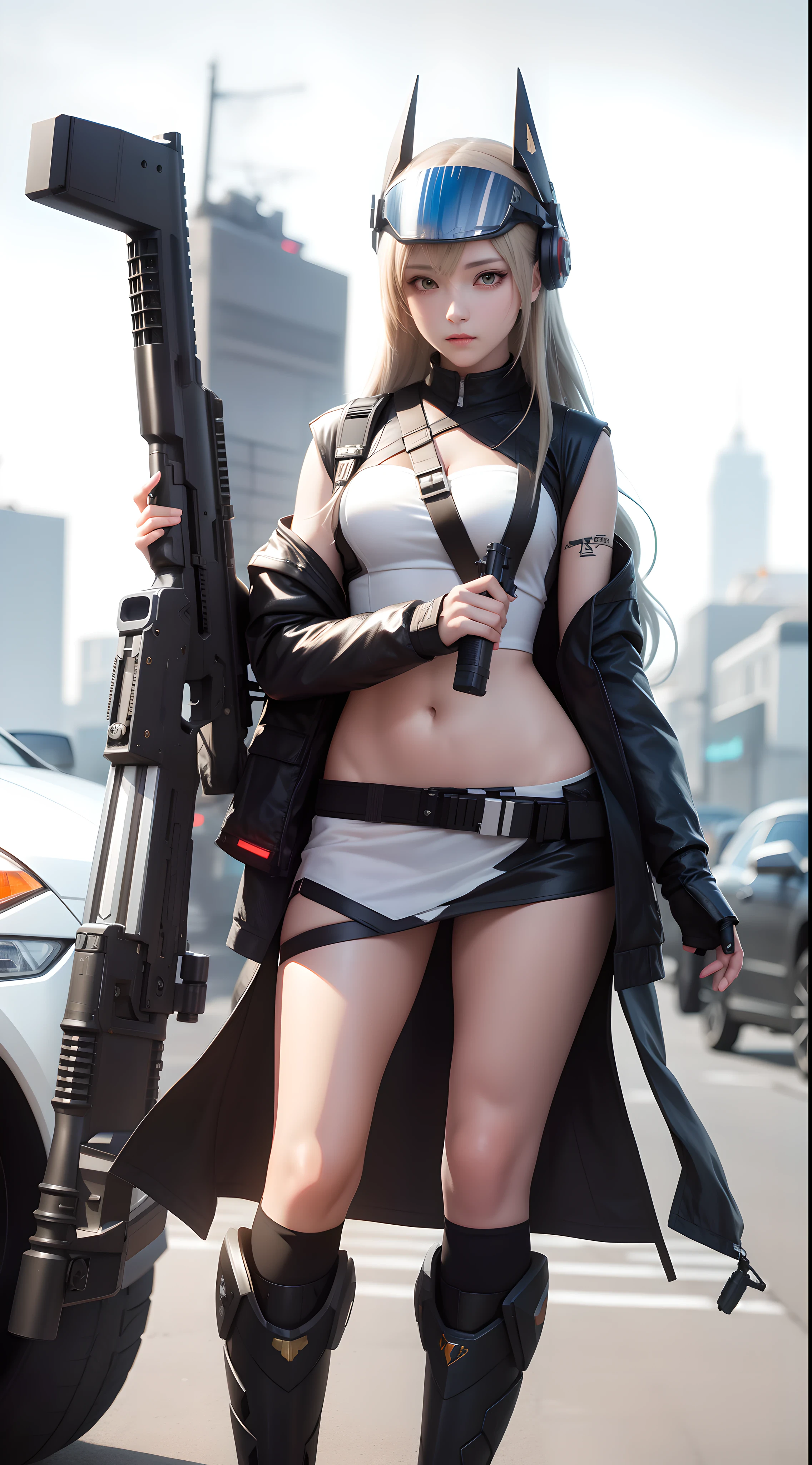 anime character with a gun and a helmet on standing next to a vehicle, fine details. girls frontline, from arknights, cyberpunk anime girl mech, cushart krenz key art feminine, best anime 4k konachan wallpaper, from girls frontline, girl in mecha cyber armor, mechanized valkyrie girl, guweiz