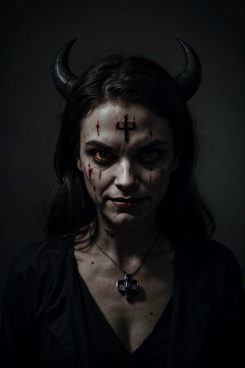 Undead sinner on her knees s demon's cockrced oral sex, (mo rape:1.3), al violence on her head, holds her by the hair, (traces of beatings on her body:1.2), torn clothes, Sexual slavery, helliment