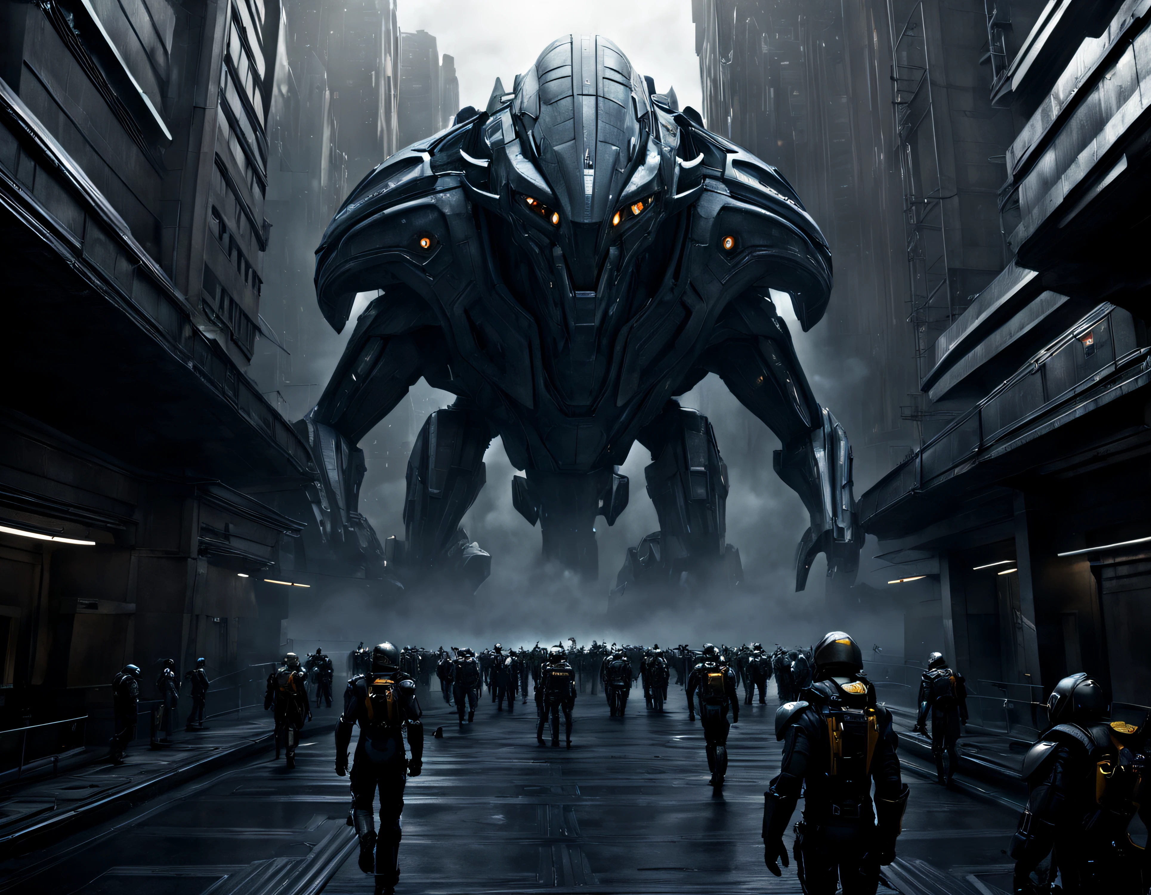 (basado en la pelicula prometheus), la starcraft prometheus aterriza en un planeta desconocido, miembros de la tripulacion , ((pasea por una ciudad de inmensos edificios altamentes tecnologicos , semiderruidos, con maquinaria abandonada)), iluminacion de la hora dorada, todo lleno de imaginacion,ciencia ficcion y (intrincados detalles de la maquina).imagen fotorrealista,nitidez maxima, calidad 8k.(obra maestra de calidad superior)