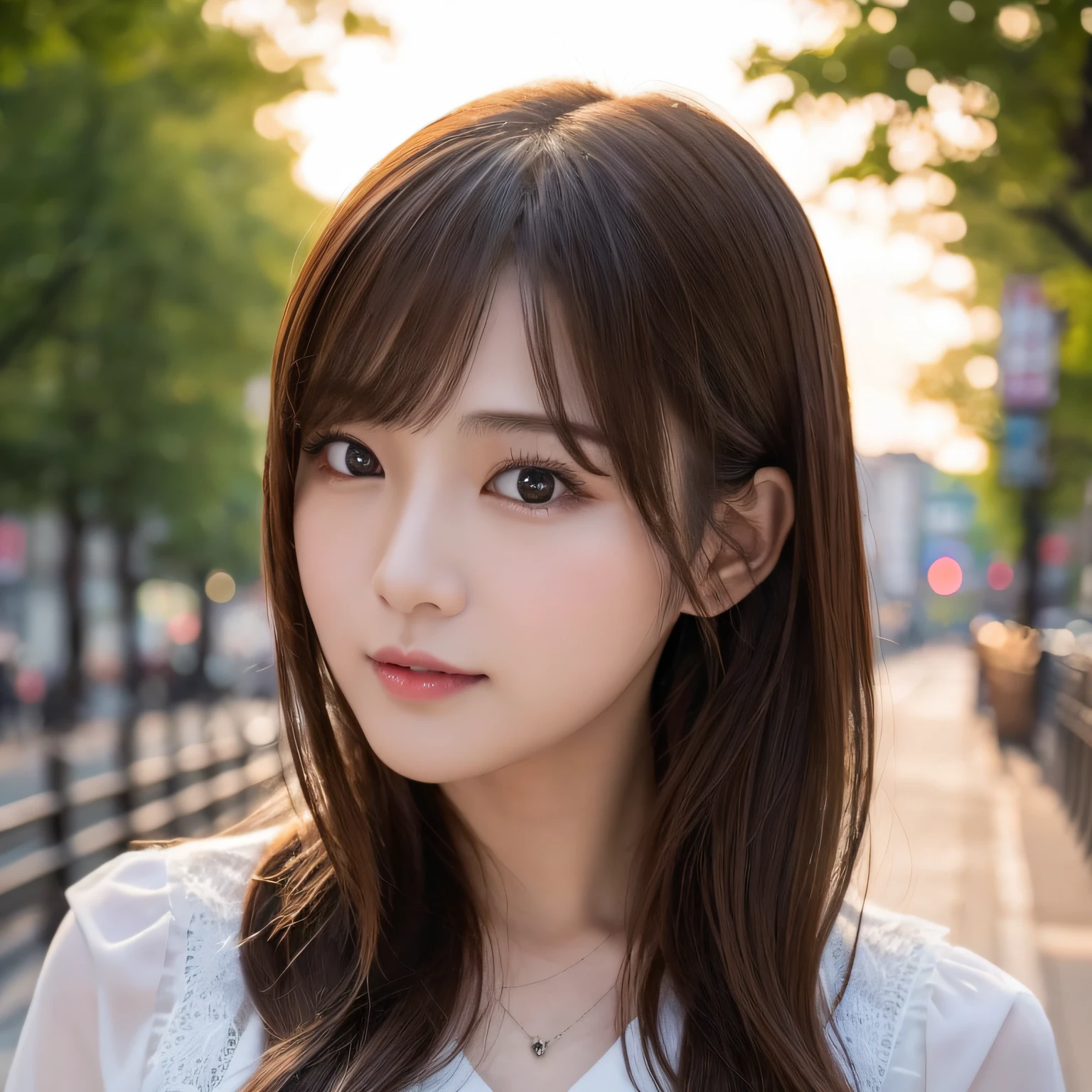 masterpiece、1 beautiful girl、A detailed eye、Puffy eyes、top-quality, 超A high resolution, (Realisticity: 1.4), cinematlic lighting、japanes、Asian Beauty、Korea person、Super beauty、Beautiful skin、A slender、The body is facing forward、up of face、(A hyper-realistic)、(hight resolution)、(8K)、(ighly detailed)、(beautifully detailed eyes)、(ultra-detailliert)、 (wall-paper)、A detailed face、Bright lighting、profetional lighting、looking at viewert、Facing straight ahead、oblique bangs、nighttime scene、Brown hair、乃木坂アイドル、韓国アイドル、hposing Gravure Idol、女優、25-years old、