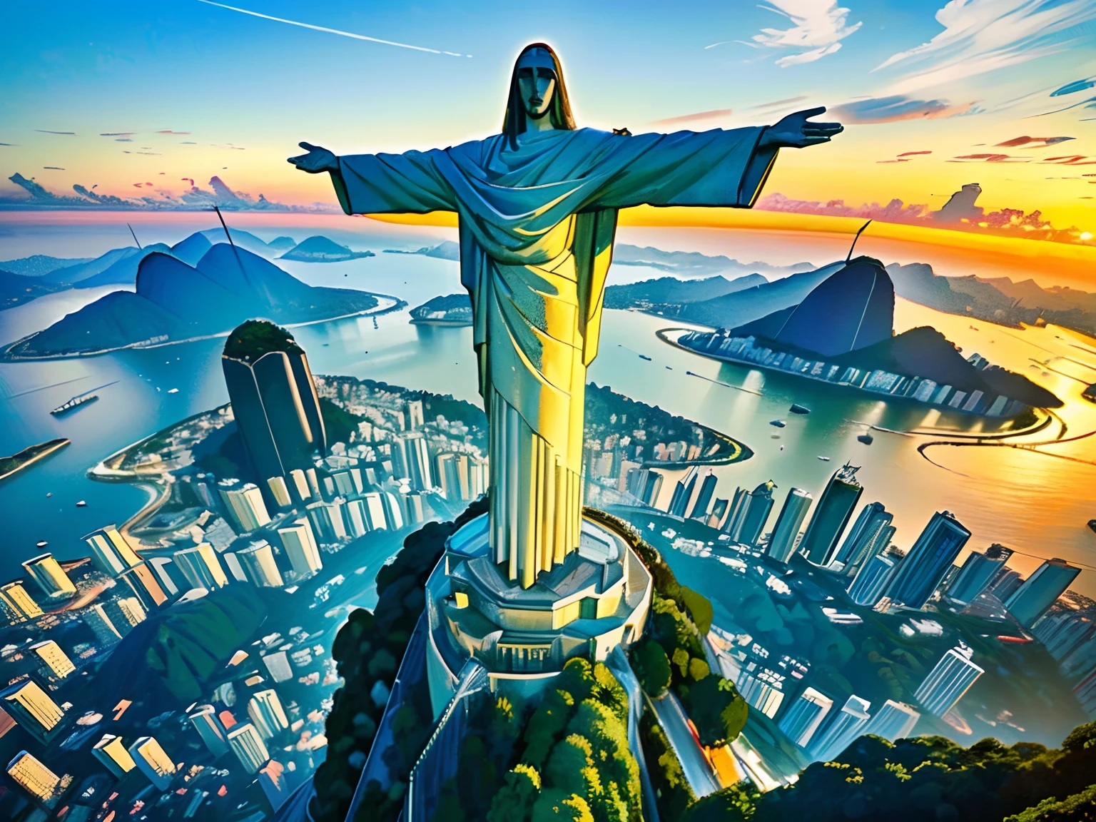 (melhor qualidade,ultra-detalhado,Realistic:1.37), cores vibrantes, HDR, Christ the Redeemer in Rio de Janeiro