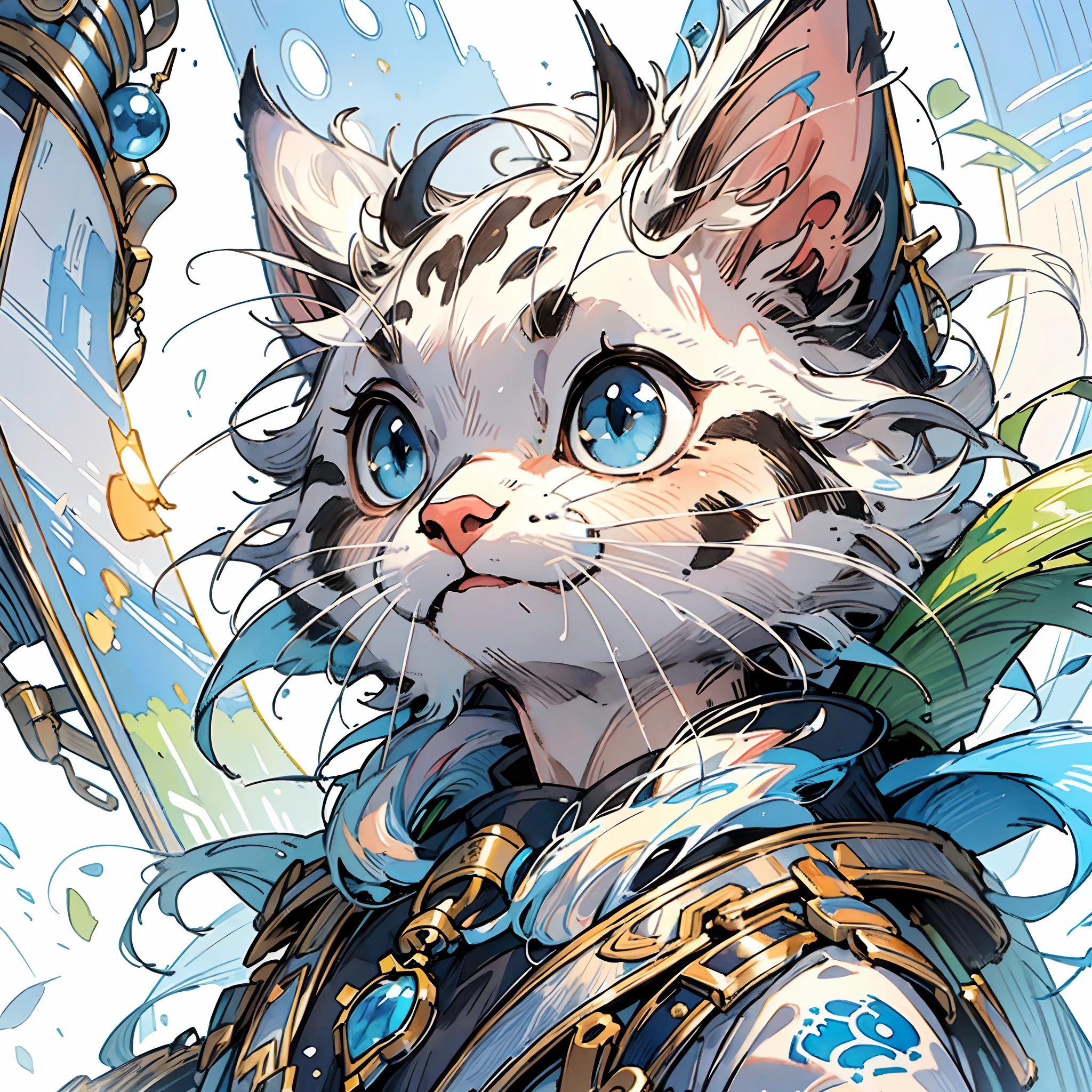 ((Best quality, 8K, Masterpiece: 1.4)),((Amazing detail: 1.3)),((Watercolor illustration: 1.2)),((high resolution: 1.1)),Thick painting style,(Critters),1 cat,Blue solid background,in style of ghibli,head portrait,Anime avatar,Cow cat,adorable expression,adolable,Beautifully meticulous,structurally correct,フォトリアリスティック,Delicate hair,full bodyesbian