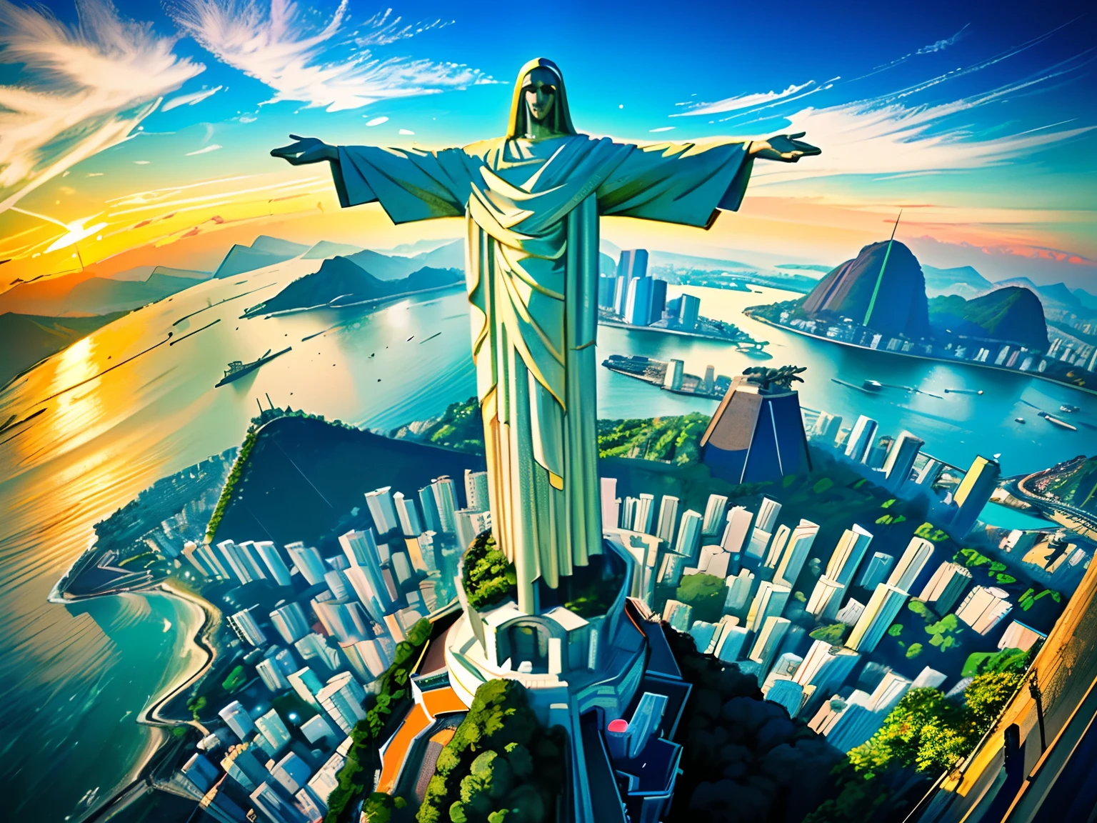 (melhor qualidade,ultra-detalhado,Realistic:1.37), cores vibrantes, HDR, Christ the Redeemer in Rio de Janeiro