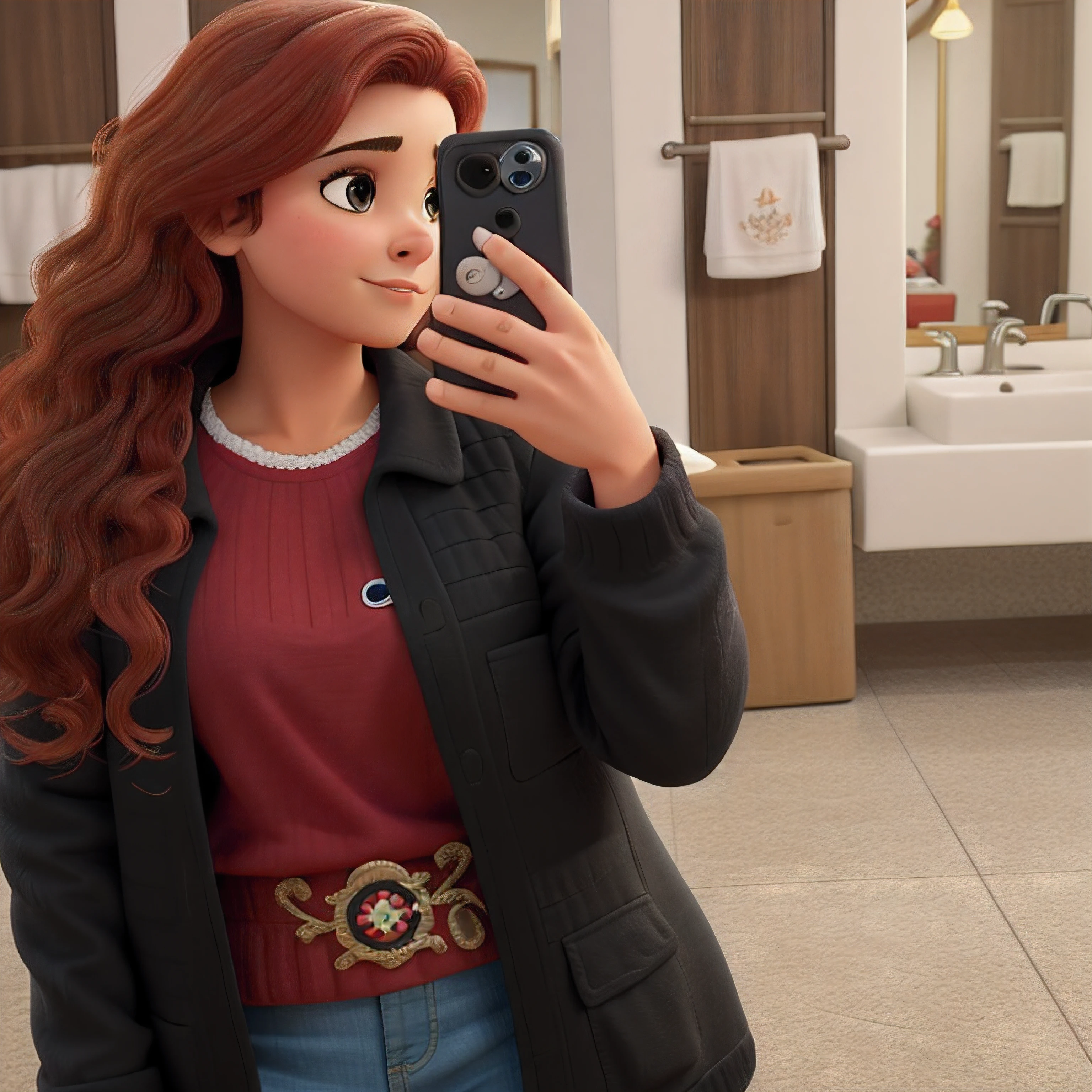 Uma capa de filme ao estilo Disney, cabelos ruivos cacheados