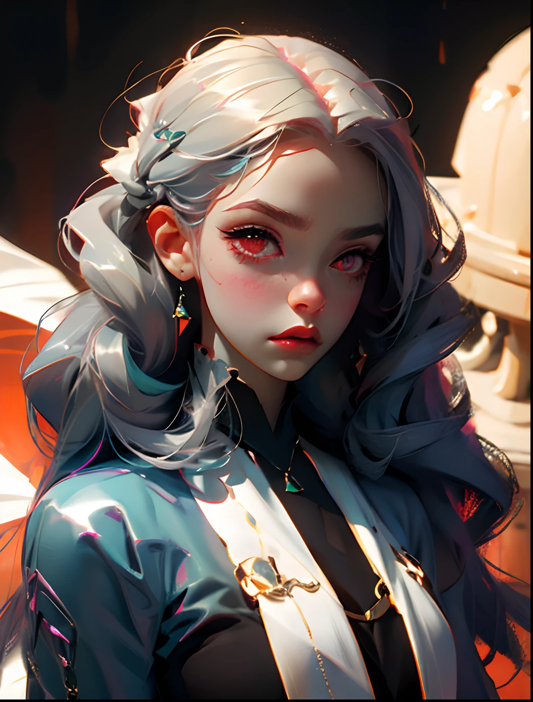 silber hair　Longhaire　red eyes