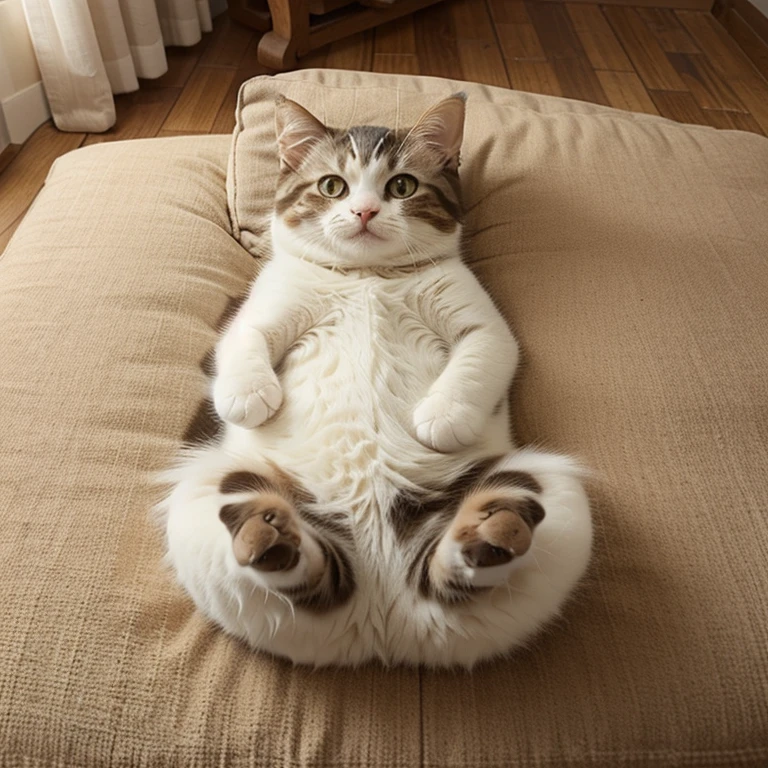Cute little cat with round fat Lying down