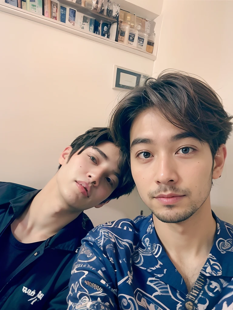 Two boys taking selfie one boy having beared