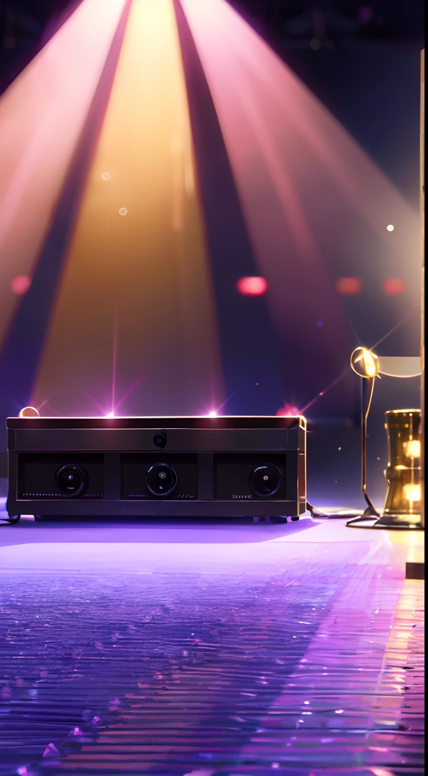 Masterpiece, music stage, lamp, scenery, (without people), concert lamp, pink and purple and blue light, music stage background
