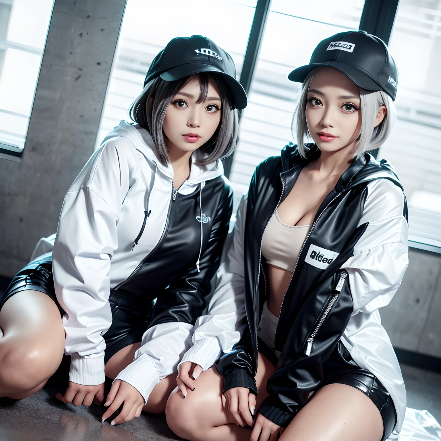 Twin sisters, Wearing rave clothes, blonde, Green Eyes, In Rave, Super sharp, High resolution, 8k, High resolution, Take in the view