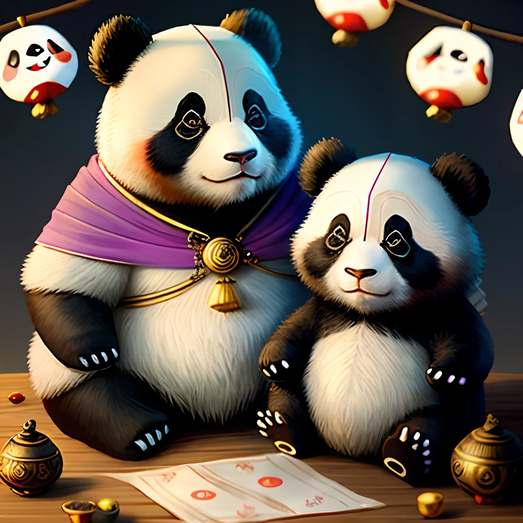 Panda and fortune teller play happily