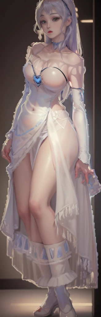 ((Above the shoulder,facial closeups)), Bigboobs, Look at the view, anime, Standing painting, angle of view, foreshortening, foreshortening, 8K, Super detail,silber hair,hentail realism, white backgrounid, Standing painting, 8K, Super detail, 1080p, Women's HD,femele, 16k, A high resolution, Best quality, High quality, Anatomically correct, Masterpiece, ccurate, hyper HD,As graceful as a swan,unreal-engine, Ghibli-like colors, anime, Standing painting, angle of view,battle armor,ssee-through,Lace skirt