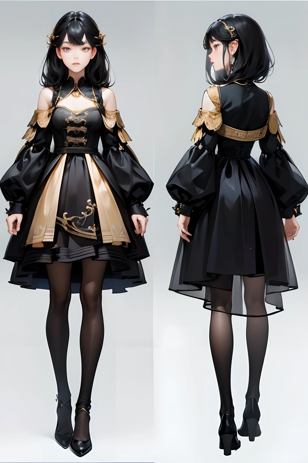 ((masterpiece)), (((bestquality))), (Character full body), (Character sheet), (Very detailed), (((best quality, high quality))), ((((UHD, highres)))), (((multiple views))), (concept art), (character sheet), 1 girl, standing full-body, Clear facial features,Simple line design,Transparent background,(tmasterpiece,top Quority,best qualtiy, Clear facial features,beautidful eyes,beauitful face), beautiful, black-haired, gold eyes (simple background, White background: 1.3)