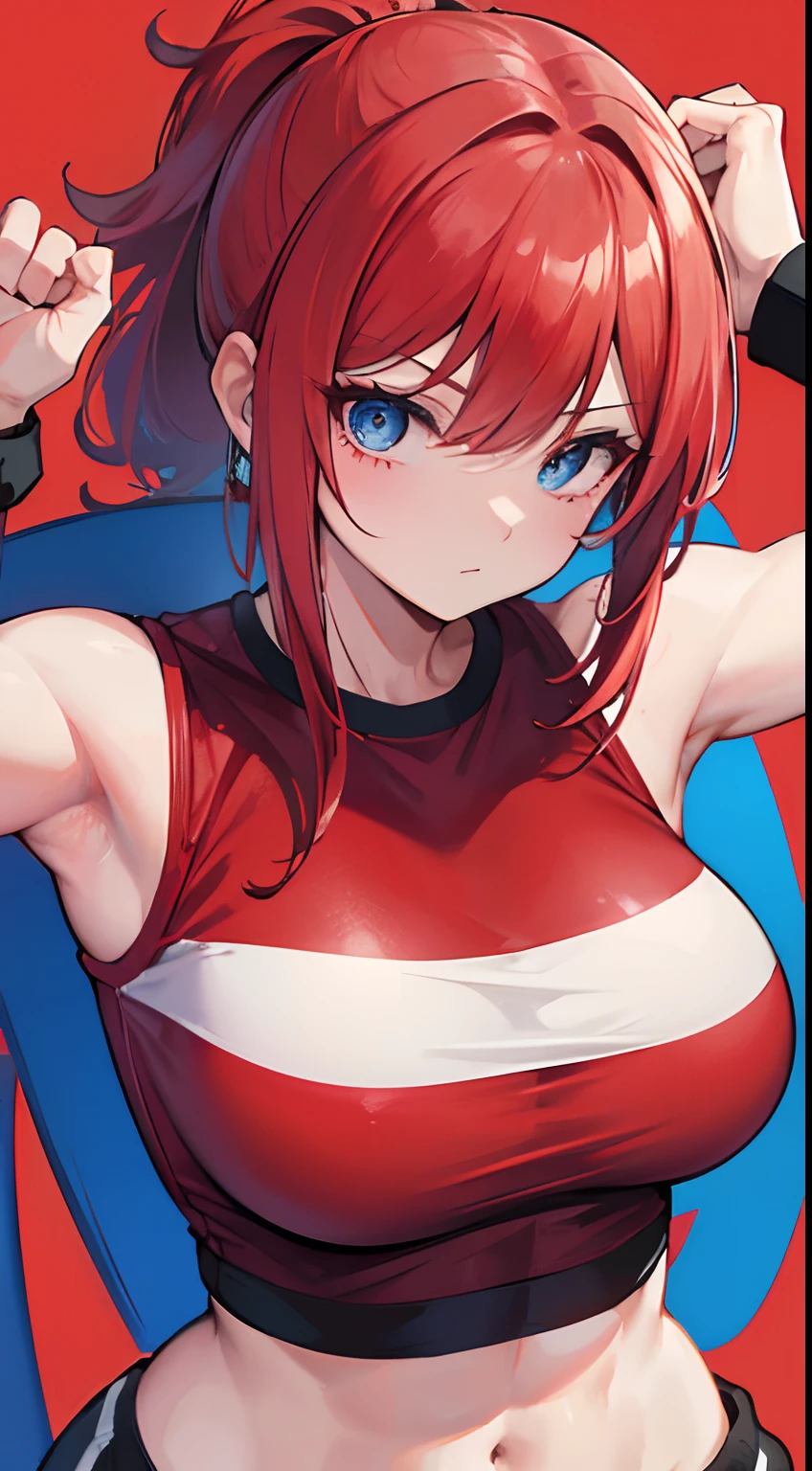 Muscle woman, 8k, no background, red hair, blue eyes, gym clothes