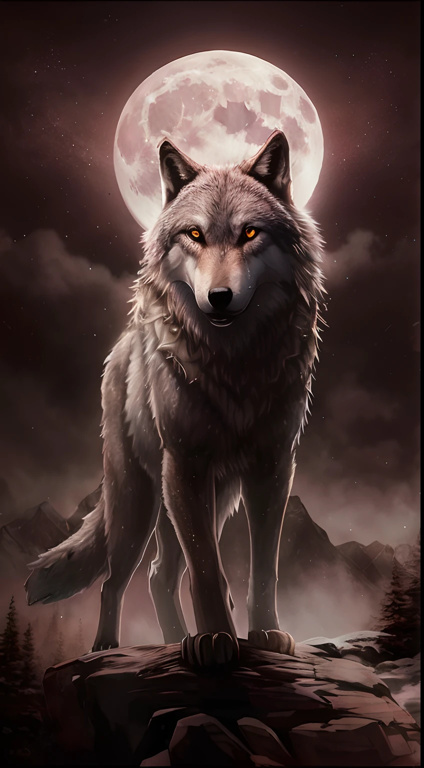 Arafed wolf standing on a rock with a full moon in the background, grande lobo, lobo, dire wolf, Lobo no inferno, lobo branco, Grim - Lobo, um lobo minotauro, foto de lobo, retrato do lobo da fantasia, lobo peludo, um lobo branco, lone wolf, an anthropomorphic wolf, lobo, anthropomorphic wolf