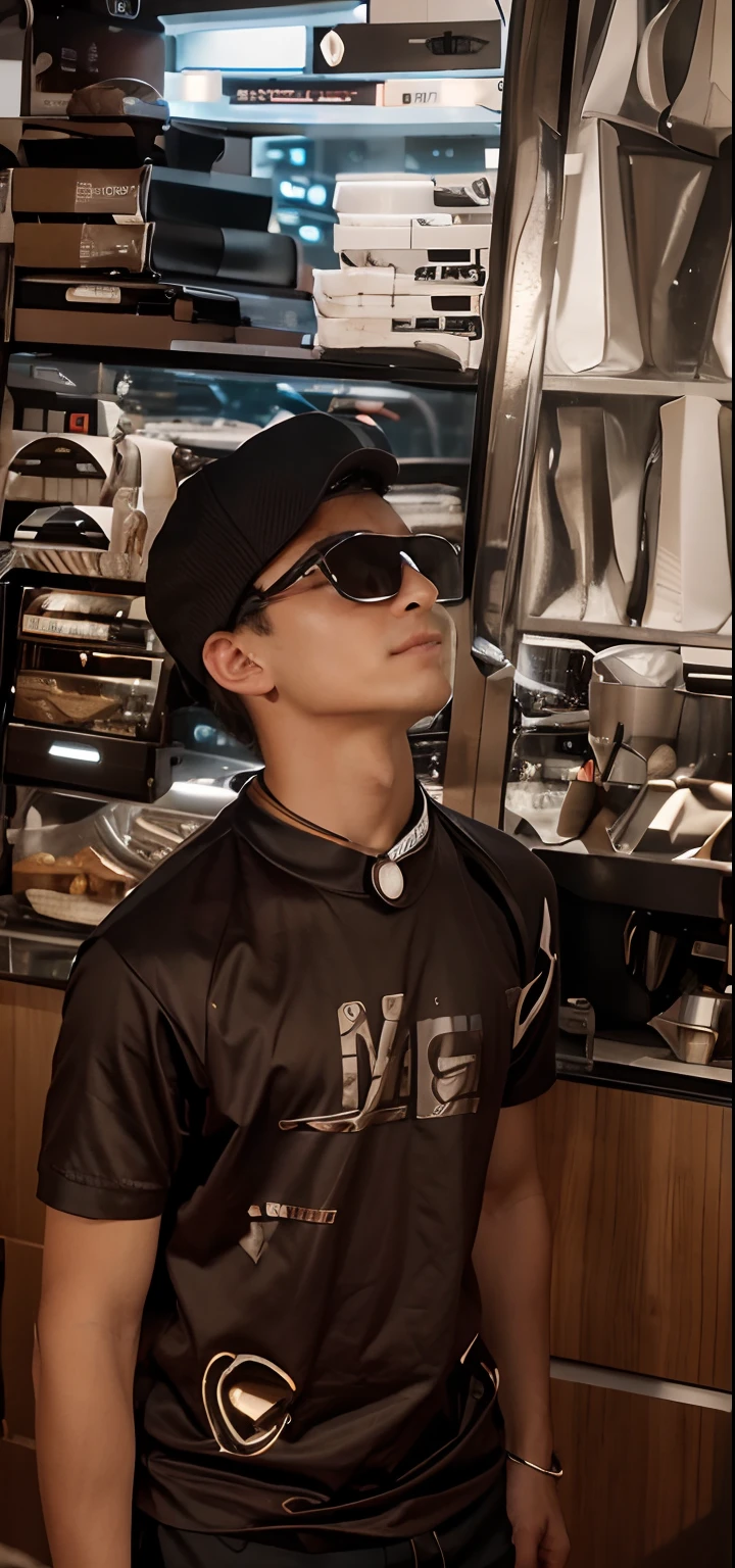 Boy with coffee futuristic background realistic c face 8k ultra high quality hd