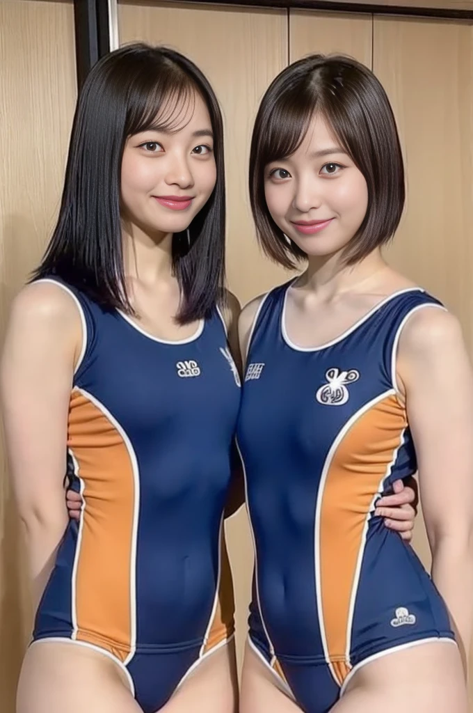 Raw photo,(Realism: 1.4, Realistic), high-definition CG unified 8K wallpapers,Multiple Japan girls,(Each different face, Different hairstyles for each, Each different hair color, different body types:1.35),(School swim wear,Onepiece,skintight,high-necked:1.4),(Huge,Fat thighs,mons pubis:1.4),(HQ Skin: 1.4), 8K UHD, Digital SLR,High quality,(crass room:1.3)