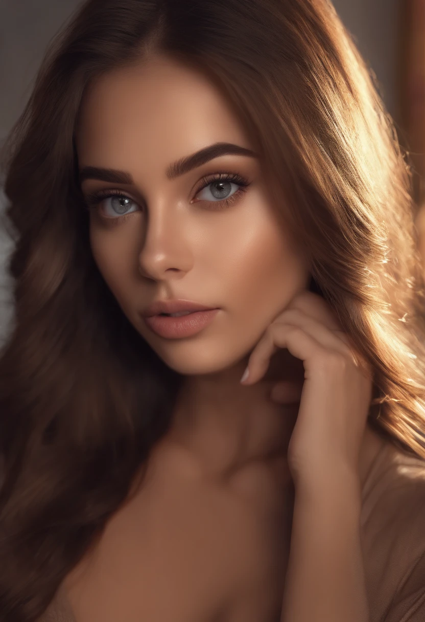 arafed woman fully , sexy girl with brown eyes, ultra realistic, meticulously detailed, portrait sophie mudd, brown hair and large eyes, selfie of a young woman, dubai eyes, violet myers, without makeup, natural makeup, looking directly at the camera, face with artgram, subtle makeup, stunning full body shot in the club, in bedroom, medium to large size bust